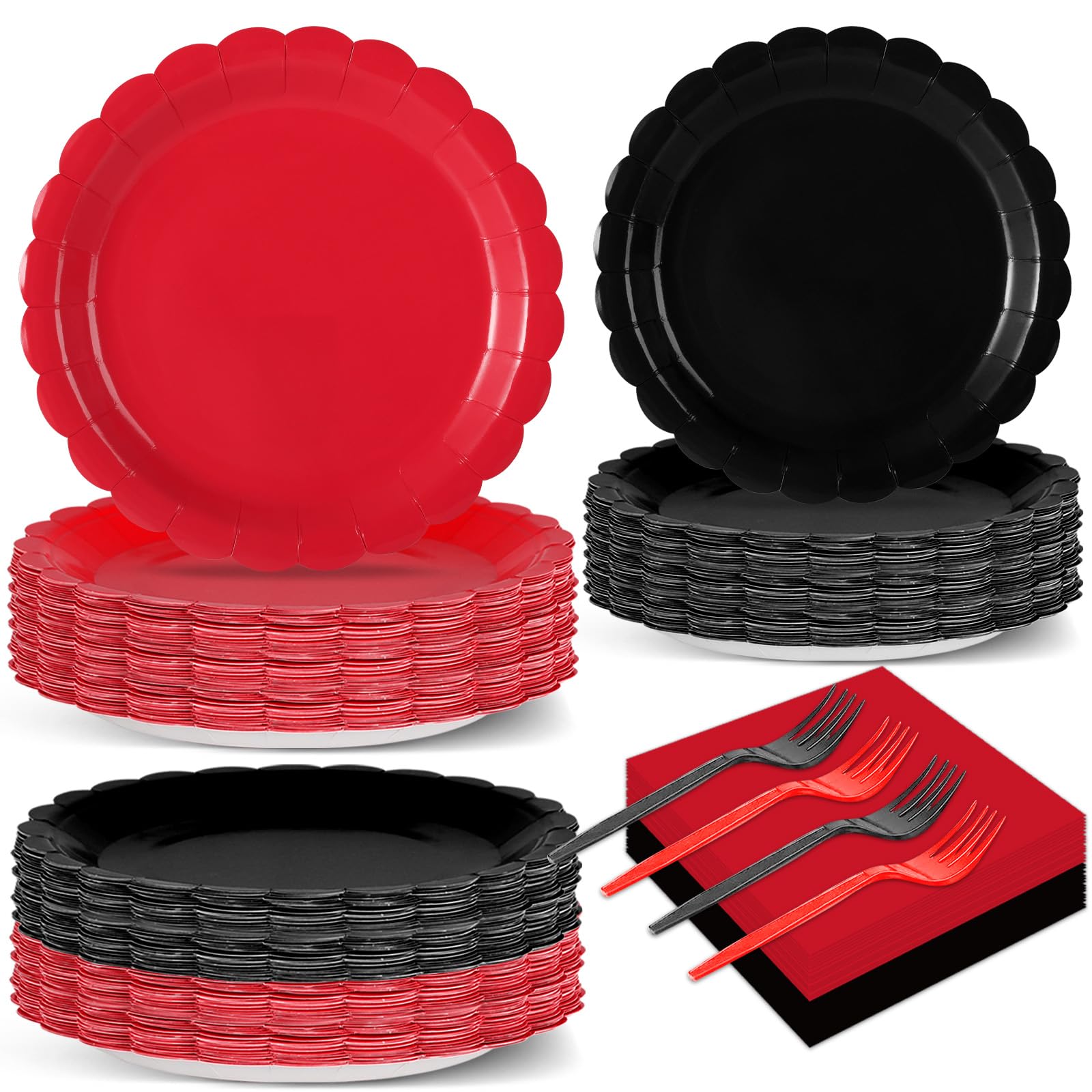 Red and Black Plates and Napkins Set Party Supplies Black Red Birthday