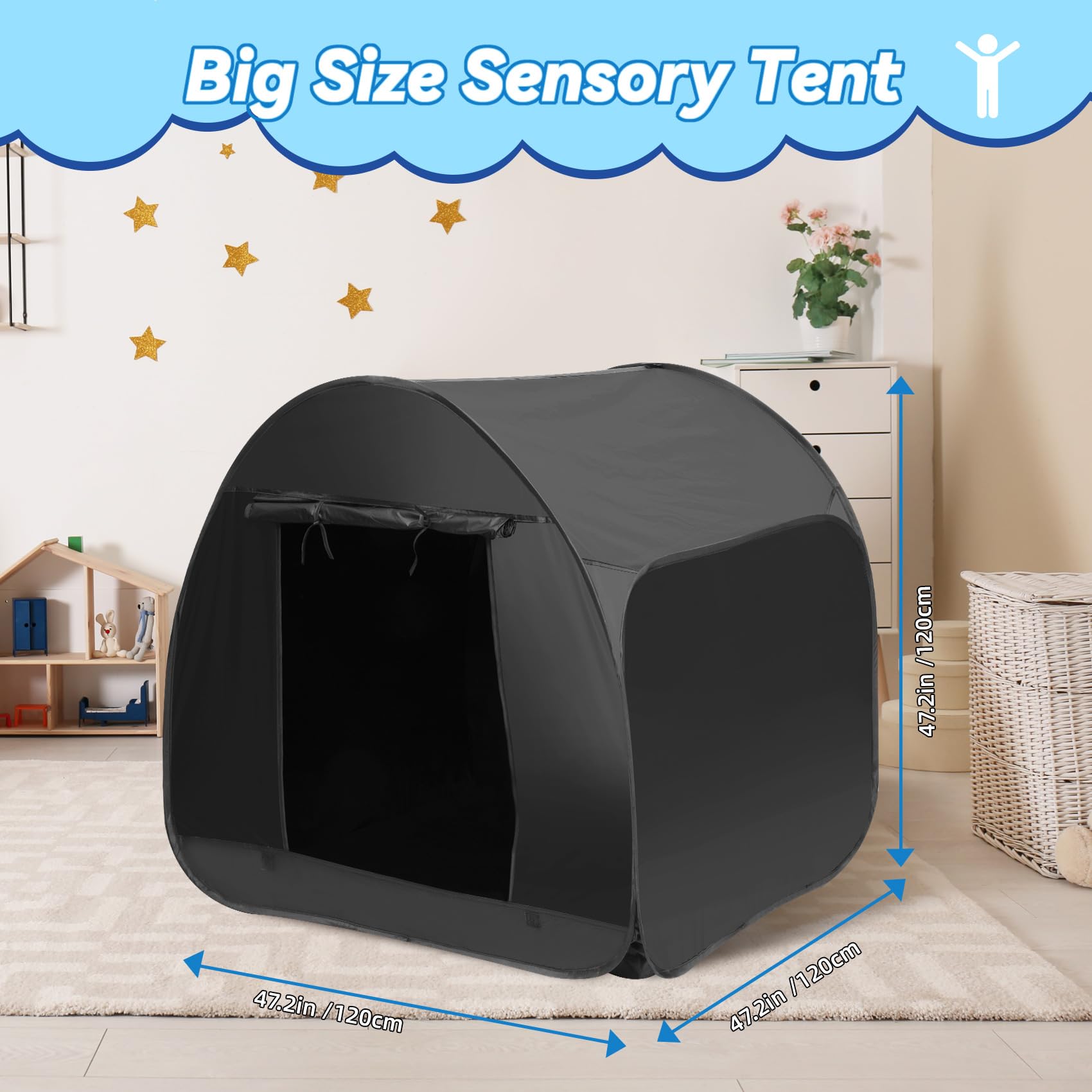 Sensory Tent for Kids 47.2 * 47.2 * 47.2 in - Portable Pop-up Play Tent for Calming Down & Improving Focus - Ideal for Children with Autism, ADHD, & Sensory Processing Disorder (SPD)