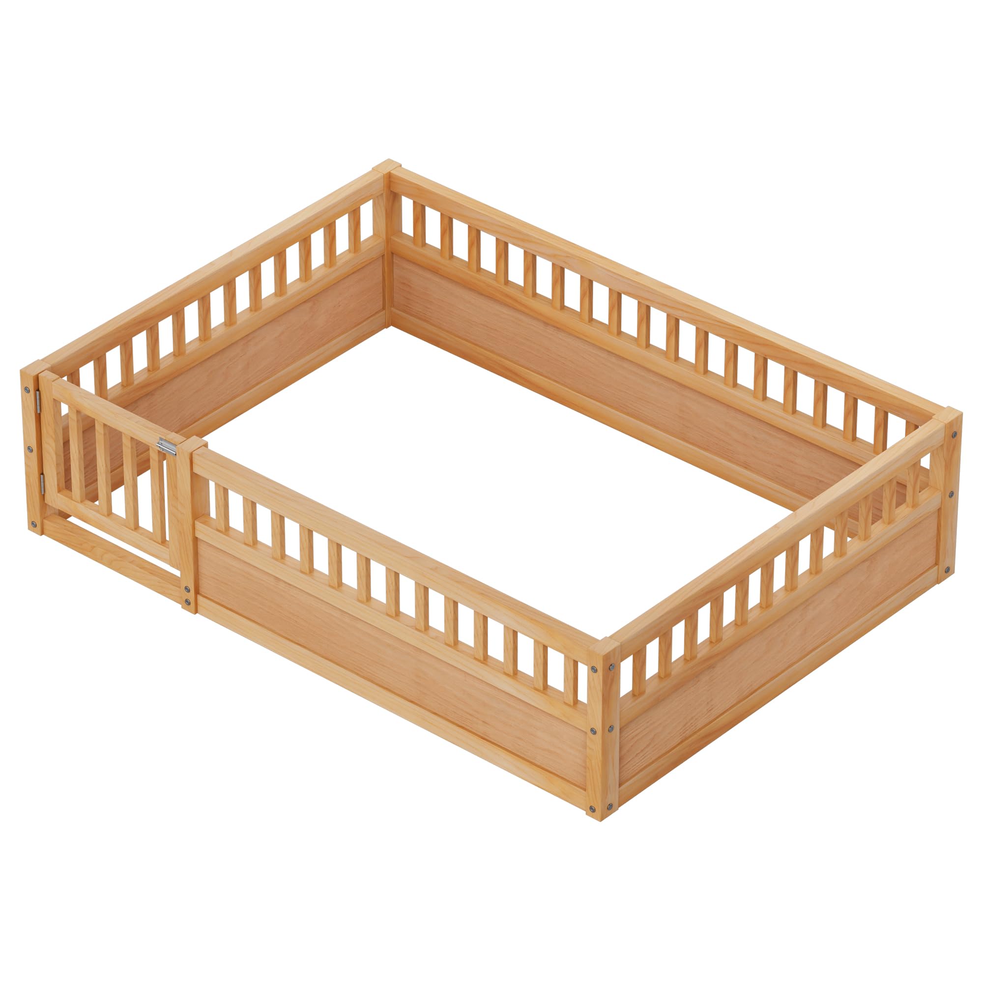 Full Size Floor Bed Frame with Convertible Door & Guardrails