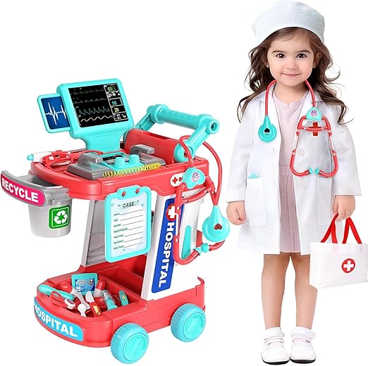 Kids, Pretend Doctor Playset for Toddlers with Cart, Costume