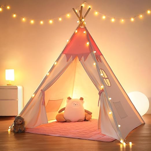 Tent for Kids with Light & Mat, Toddler Tents Indoor Play Tent Playhouse