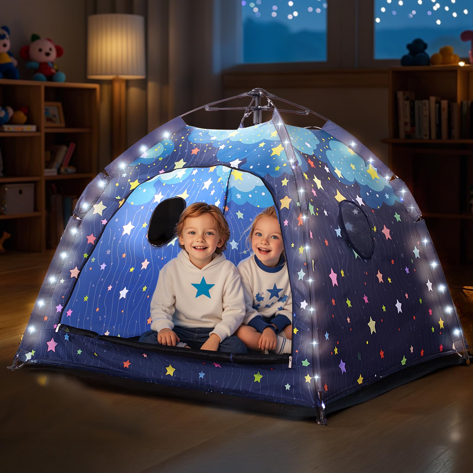 Starry Kids Play Tent with String Lights & Portable Carry Bag for Indoor/Outdoor