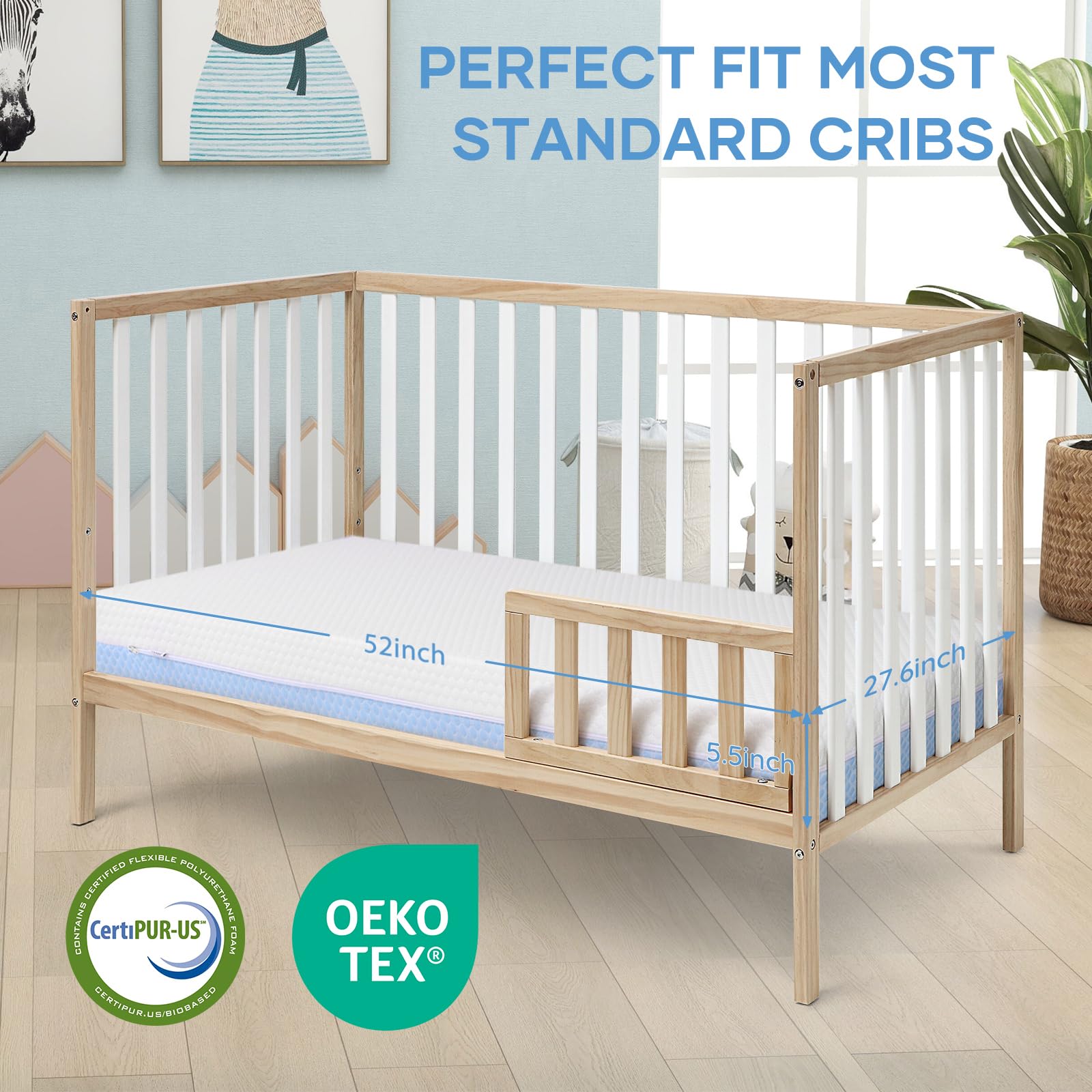 Dual Sided Memory Foam Crib Mattress with Washable Cover