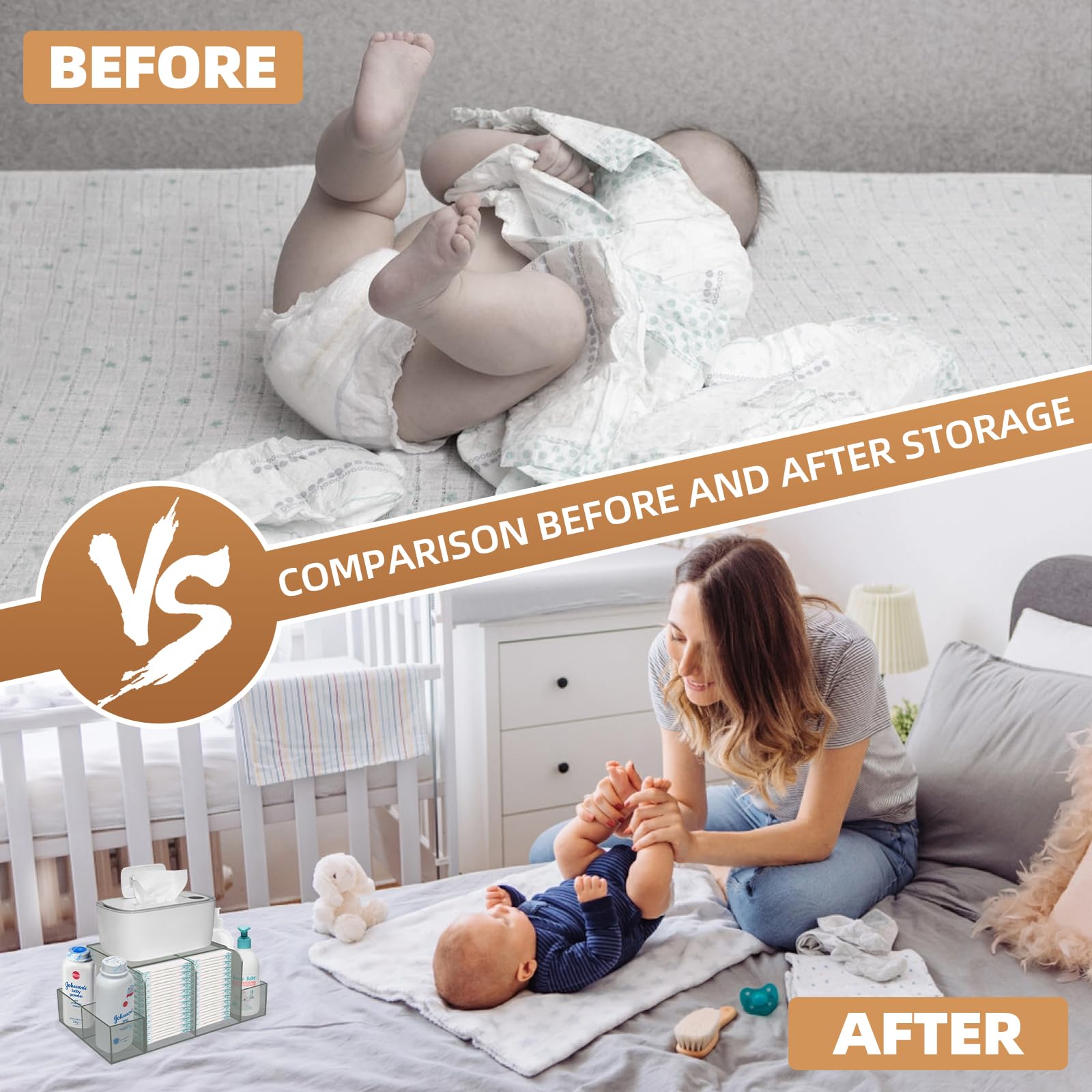 Acrylic Diaper Caddy Organizer for Changing Table