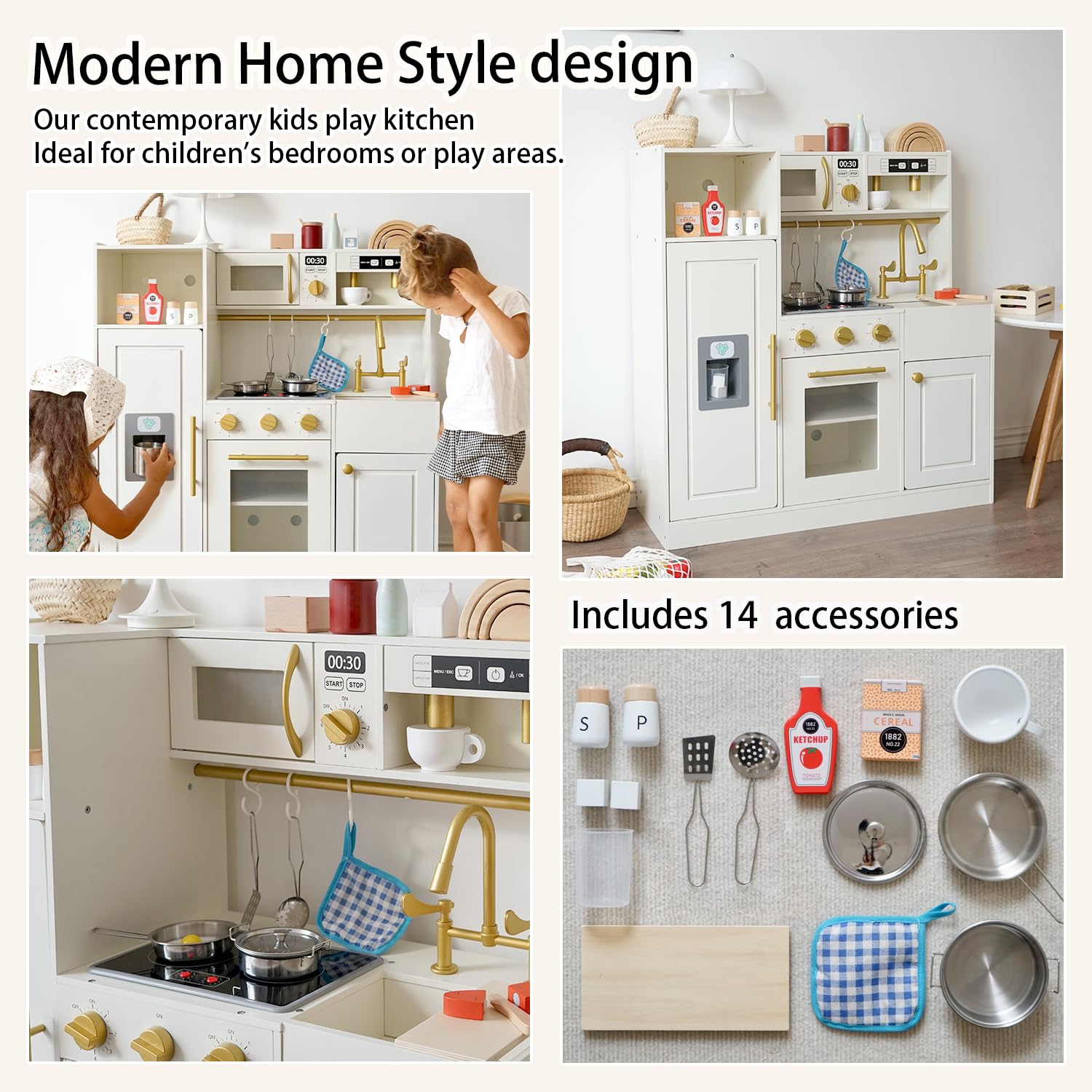 Wooden Play Kitchen Set with Lights and Sounds
