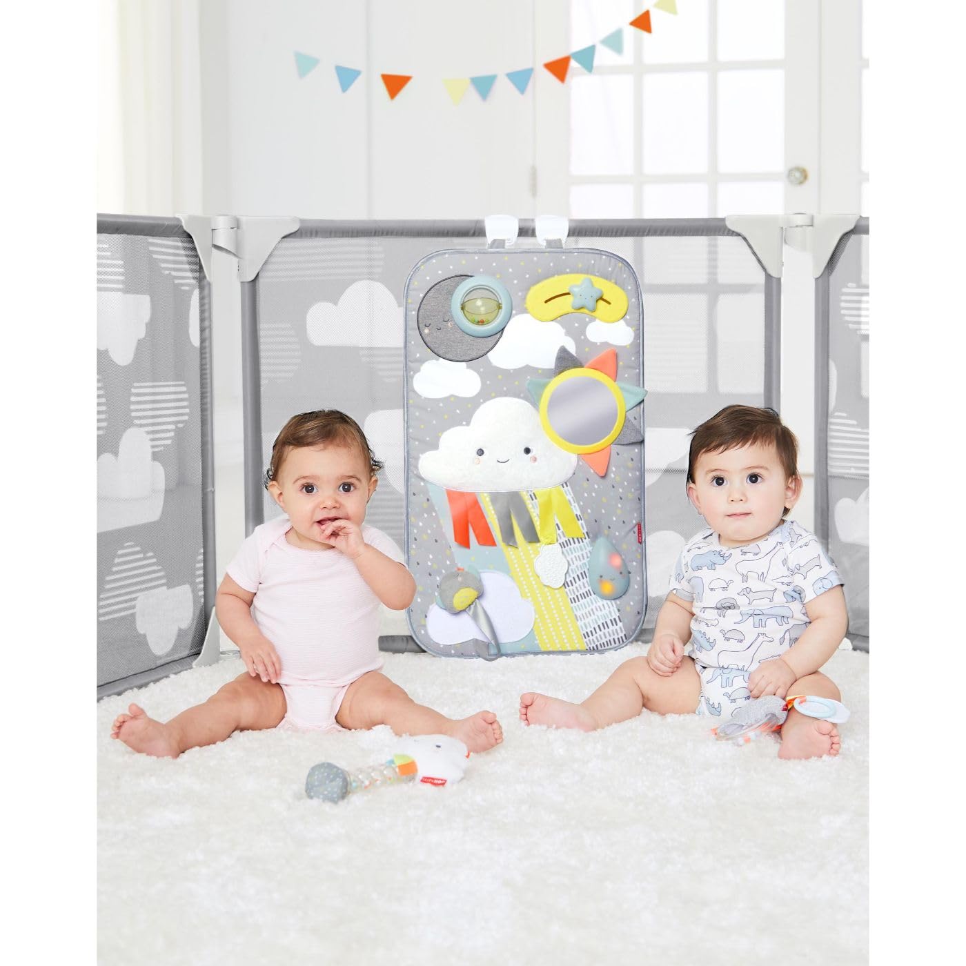 Expandable Baby Gate, Playview Enclosure, Silver Lining Cloud