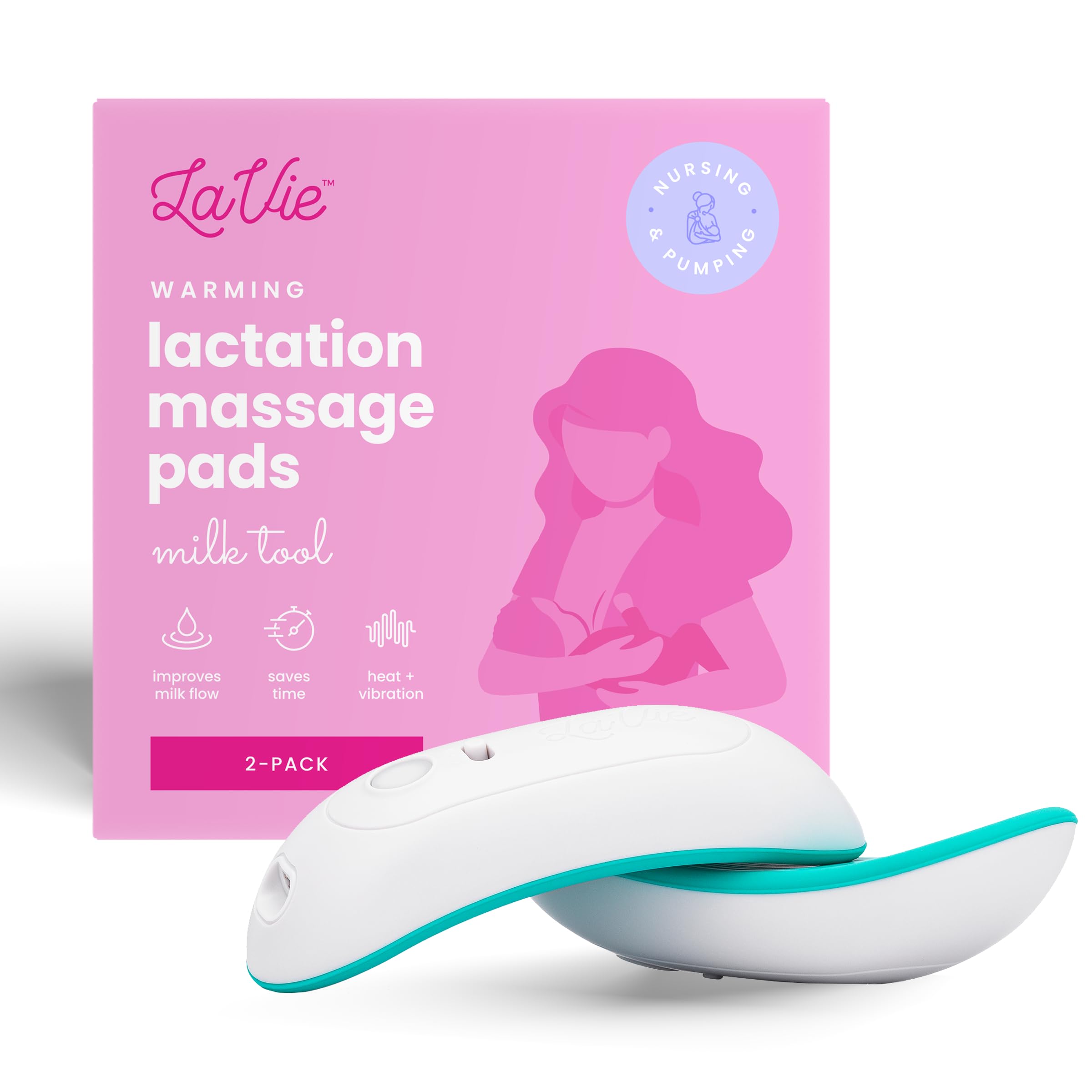 2-in-1 Warming Lactation Massager, 2 Pack, Heat and Vibration, Pumping and Breastfeeding