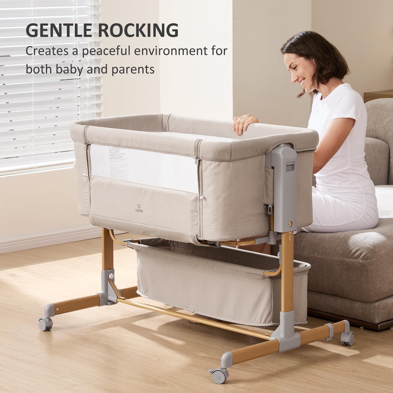 Adjustable Bedside Baby Bassinet with Rocking Feature