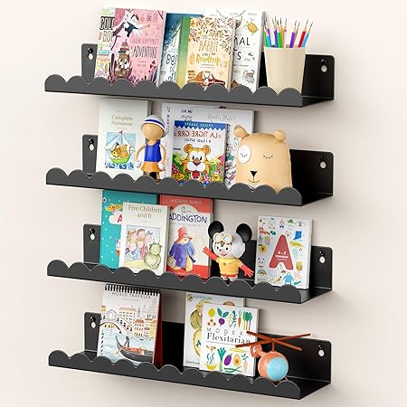 Nursery Book Shelves, 17 Inch White Metal Floating Shelves