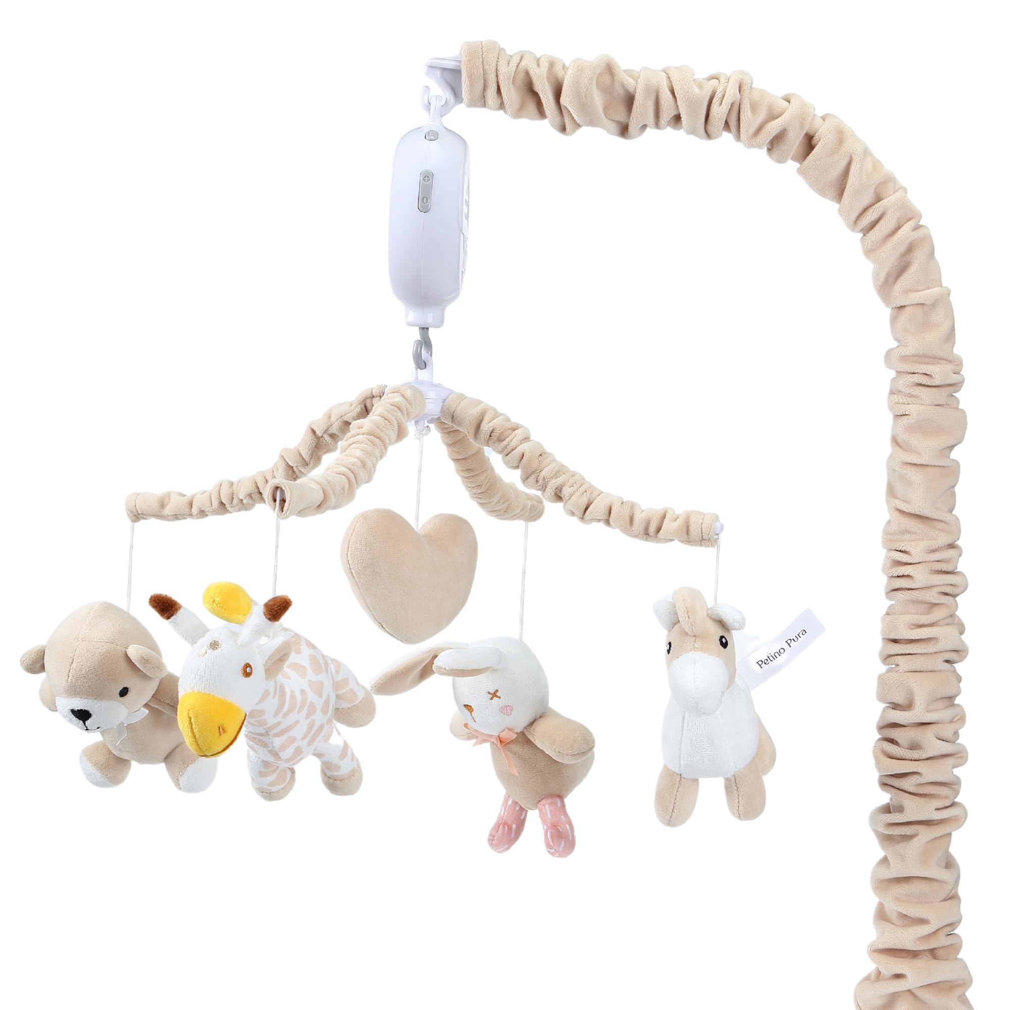 Musical Crib Mobile with 12 Lullabies, Rotating Arm and Detachable Plush Toys