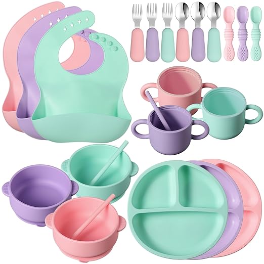 24 Pack Silicone Baby Feeding Set Baby Led Weaning Supplies Includes