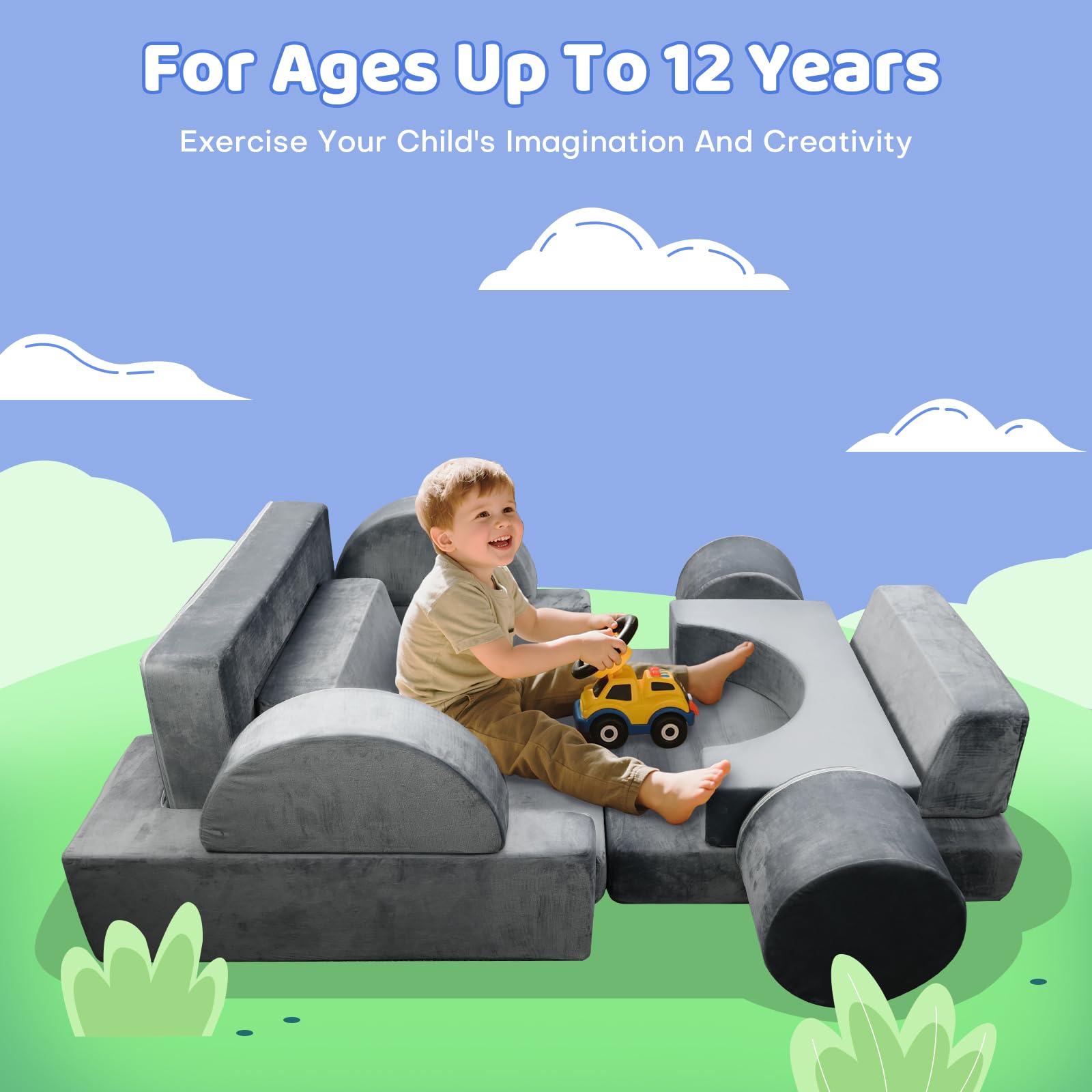 16-Piece Modular Kids Play Couch with Convertible Foam Shapes