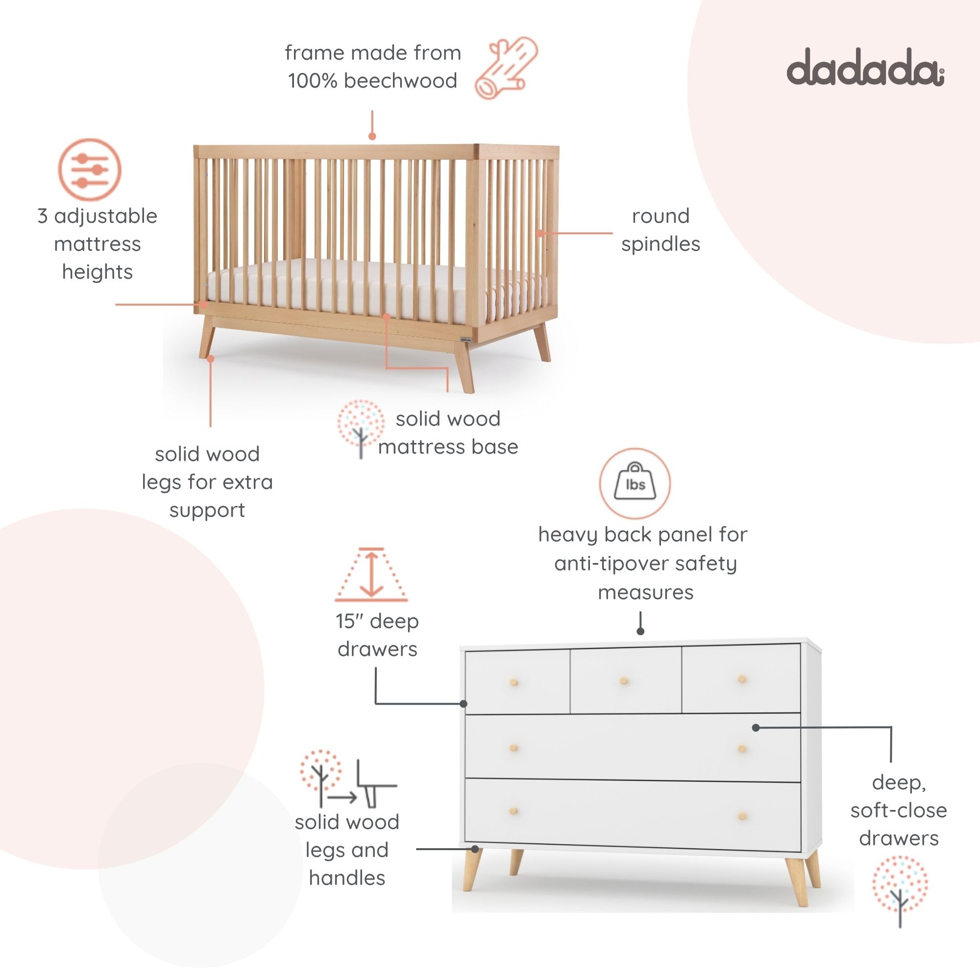 Nursery Furniture Set. Baby Crib and Dresser Set Combo