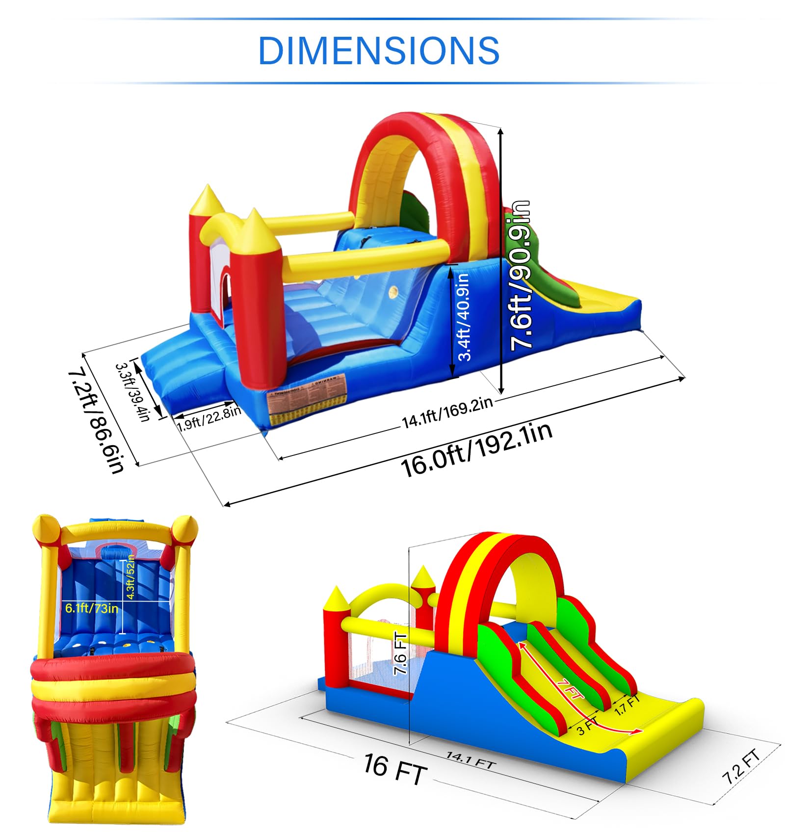 Inflatable Bounce House with Racing Slides and Climbing Wall