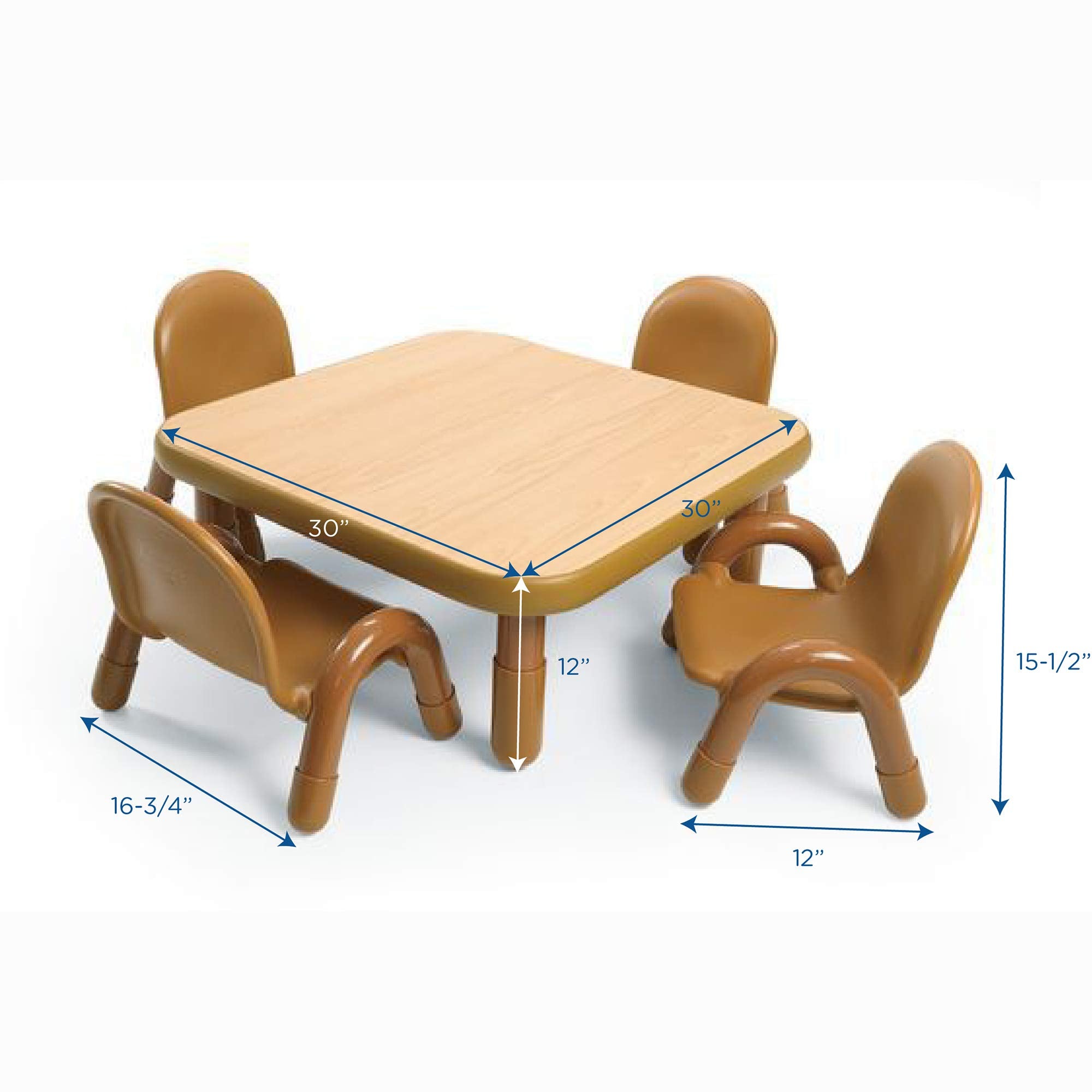 Baseline Toddler Square Table and Chairs Set, Natural Wood – Includes One 30”, 12