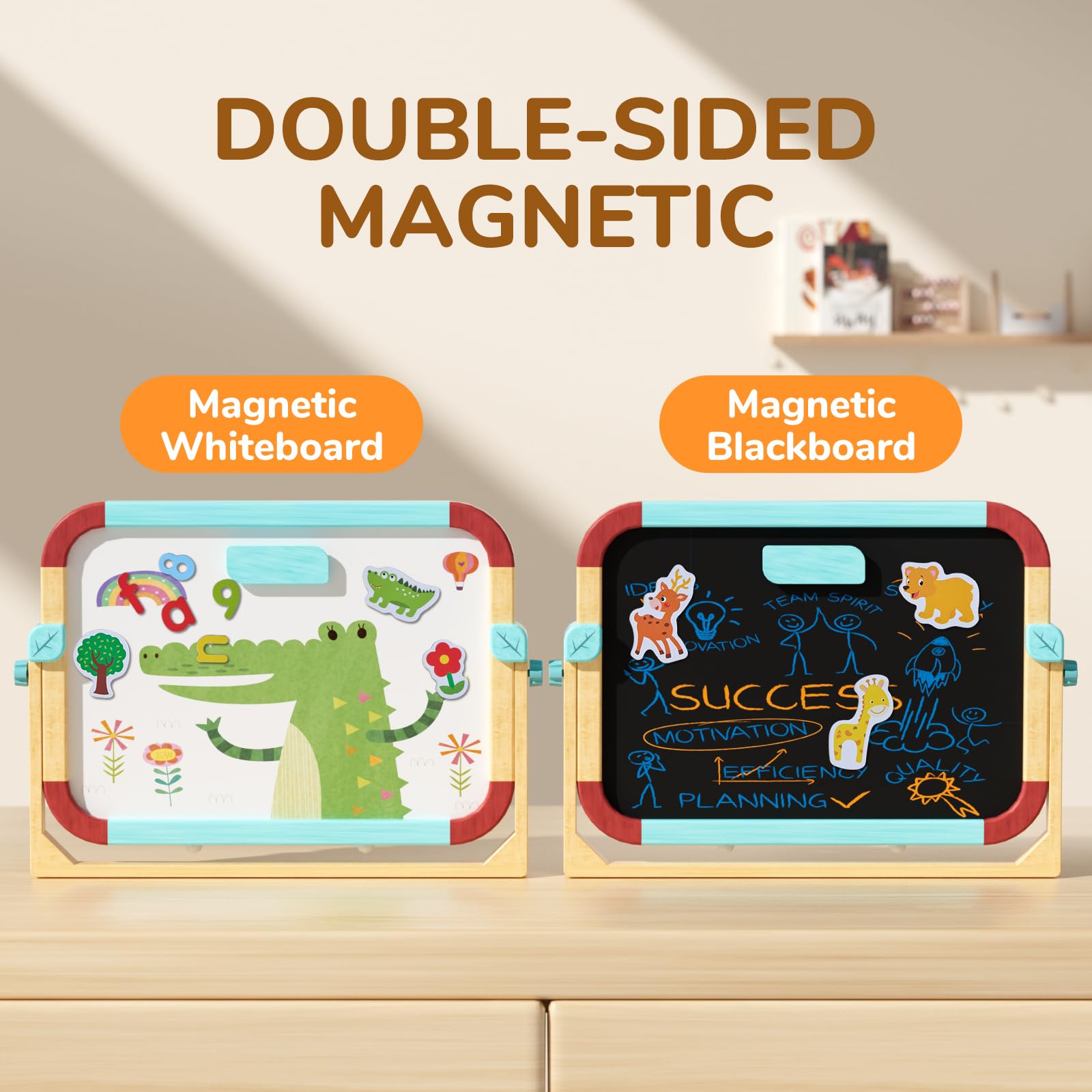 Joycat Wooden Double-Sided Magnetic Tabletop Easel For Kids, No Assembly Needed, 360° Smooth Adjustable Tilt & Anti-Slip Base,3-in-1 Kids Art Easel & station with 65 Accessories,Ideal Gift for Ages 3+