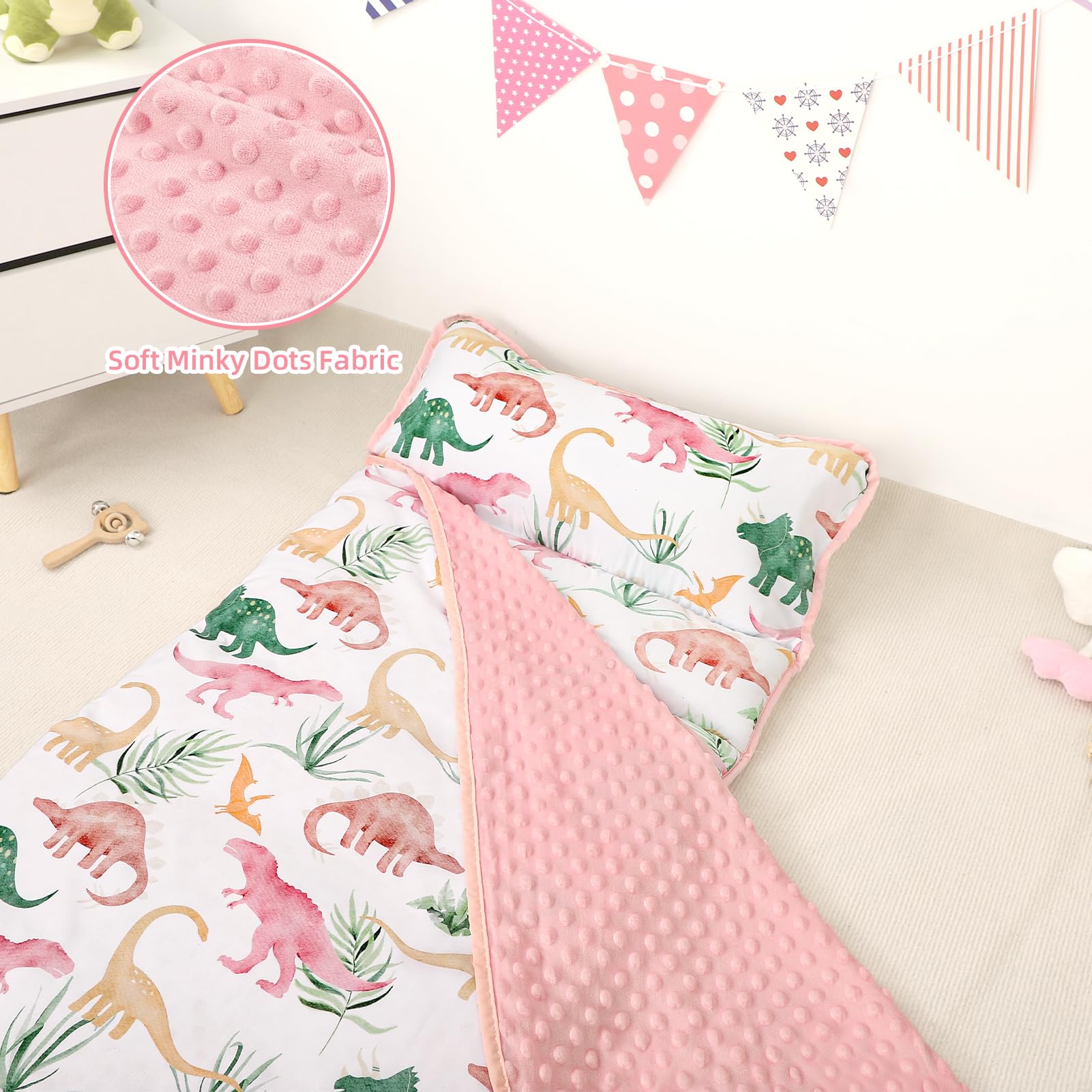 Toddler Nap Mat with Removable Pillow and Minky Blanket