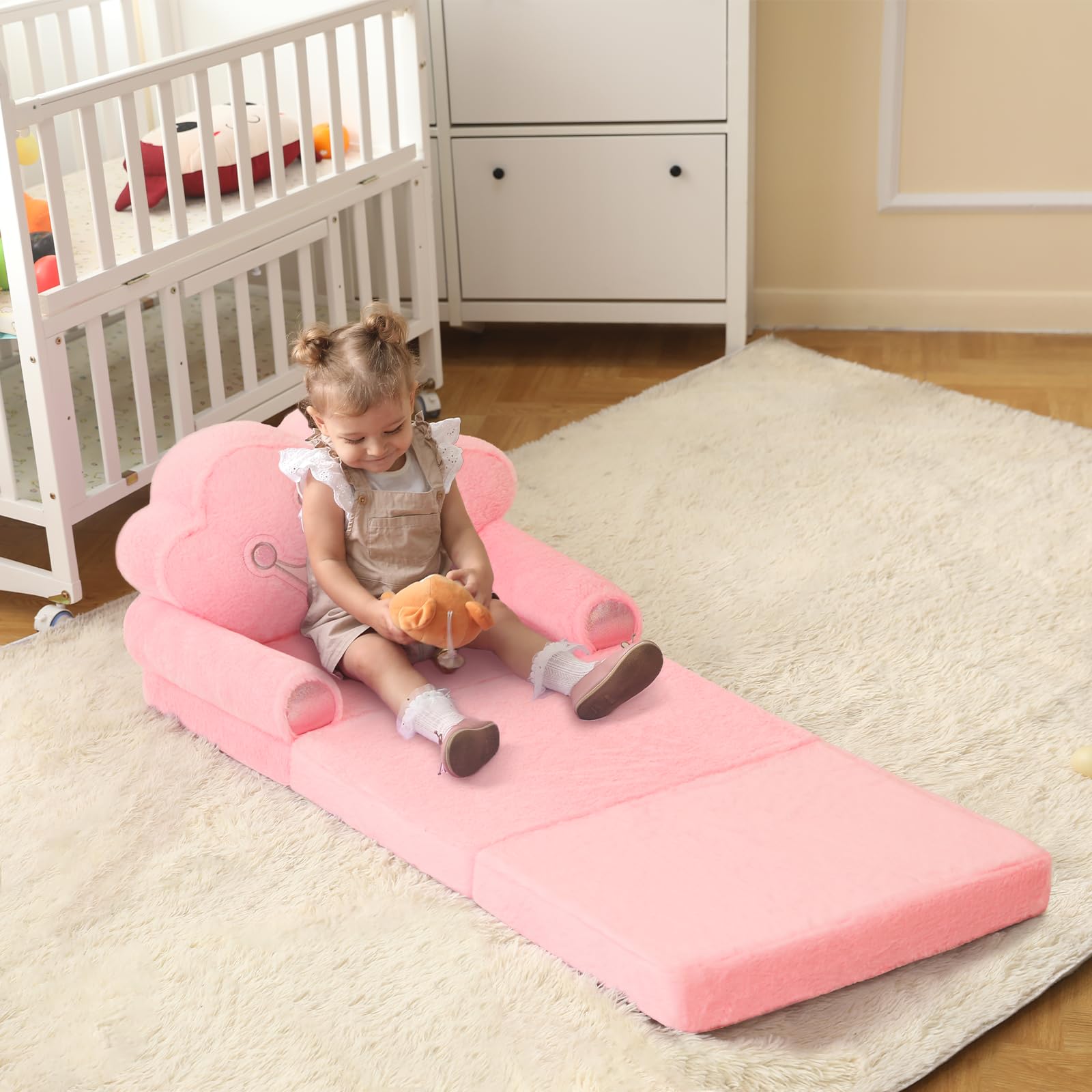 Toddler Chair Comfy，Foldable Princess Kids Couch for Girl