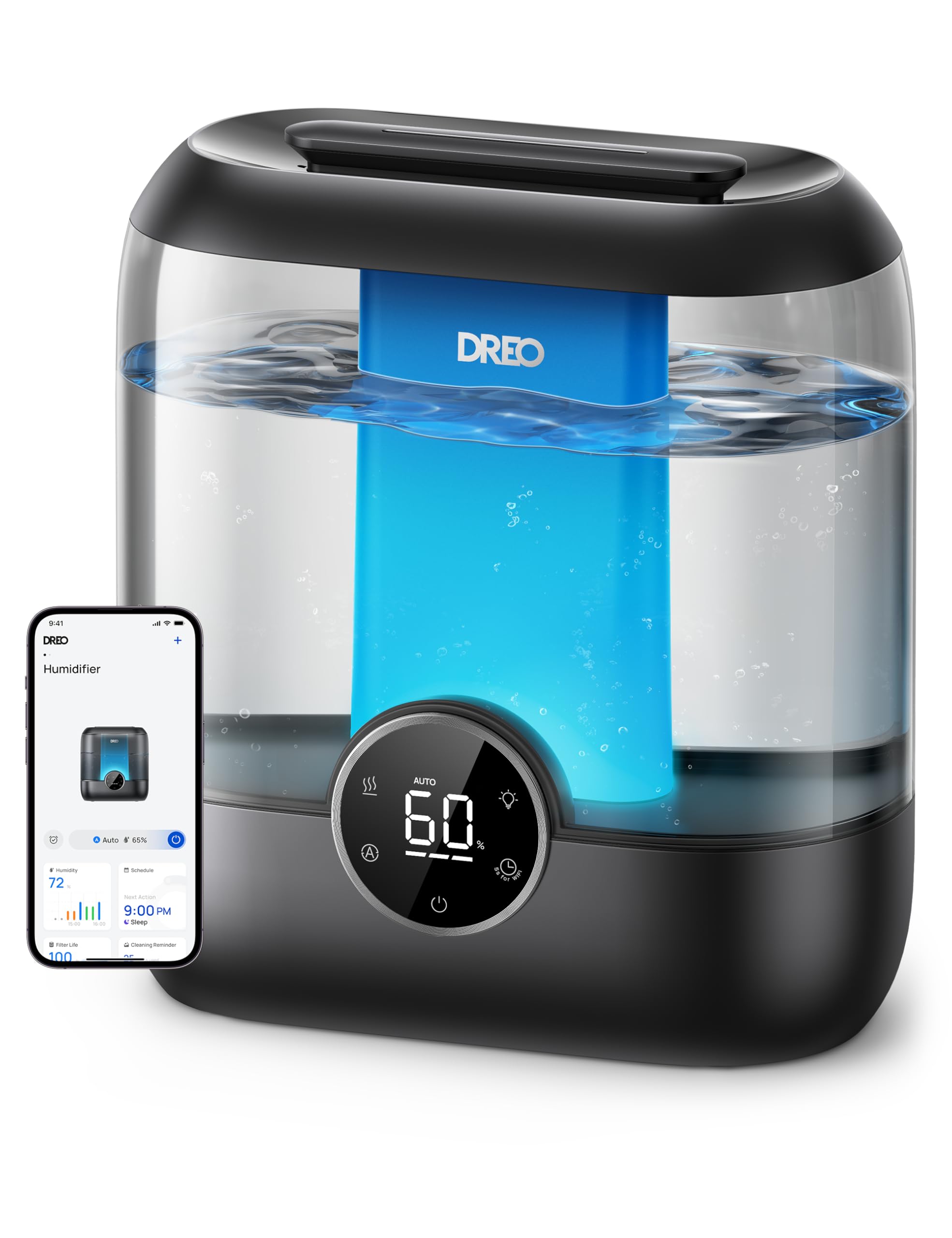 Smart Humidifiers for Bedroom, 6L Top Fill Supersized Cool Mist Humidifier for Large Room