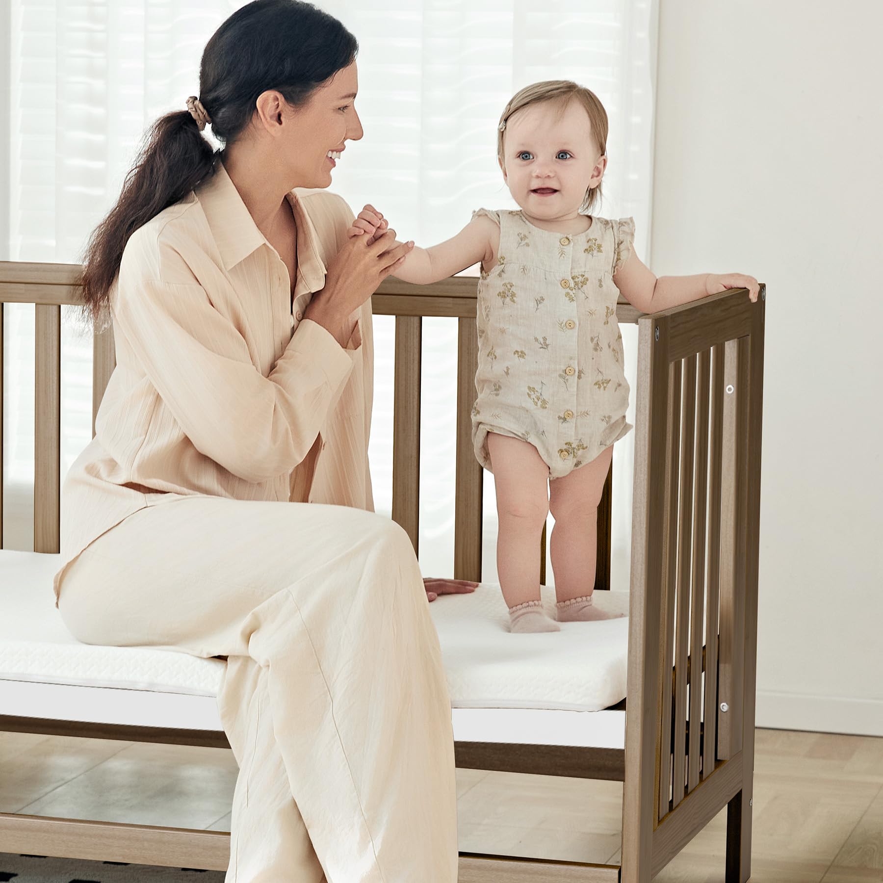 6-in-1 Convertible Baby Crib with Wheels and Adjustable Height