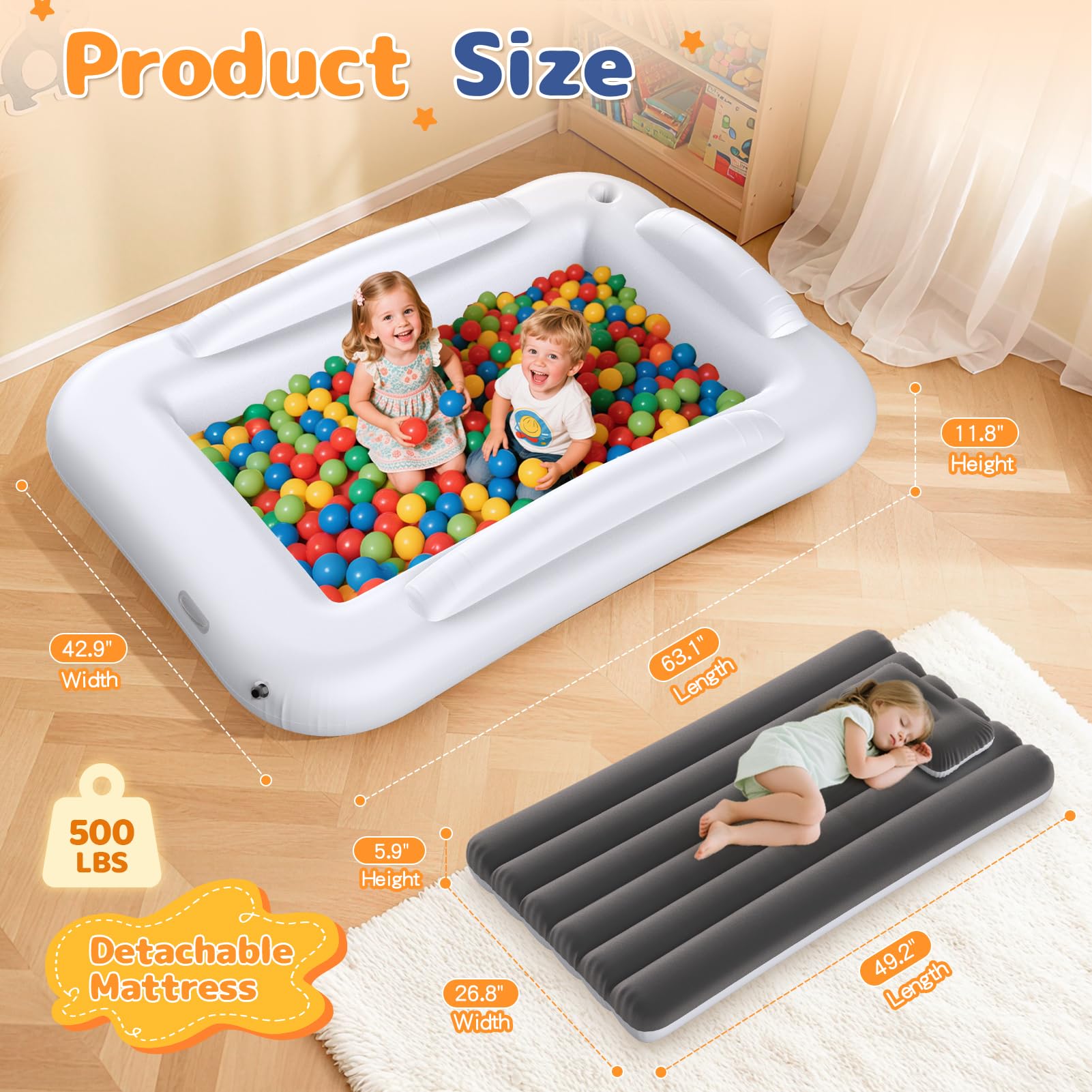 Inflatable Toddler Travel Bed with Safety Bumpers