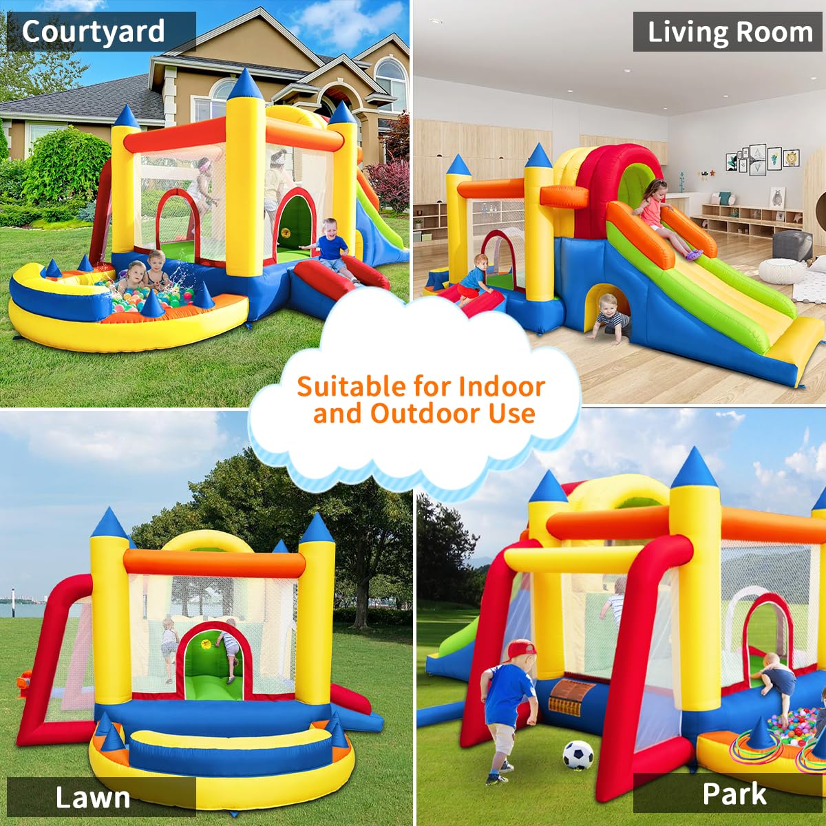8-in-1 Inflatable Bounce House with Dual Slides and Climbing Wall