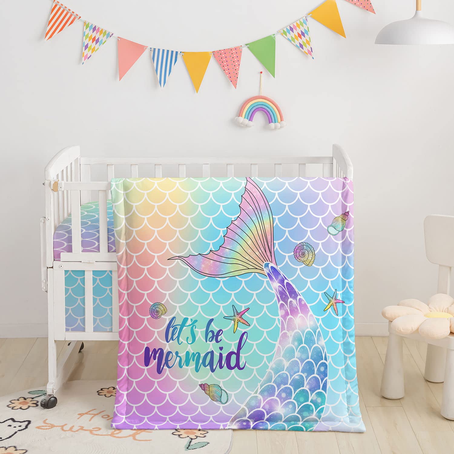 3pcs Nursery Crib Bedding Set with Comforter, Sheet & Skirt
