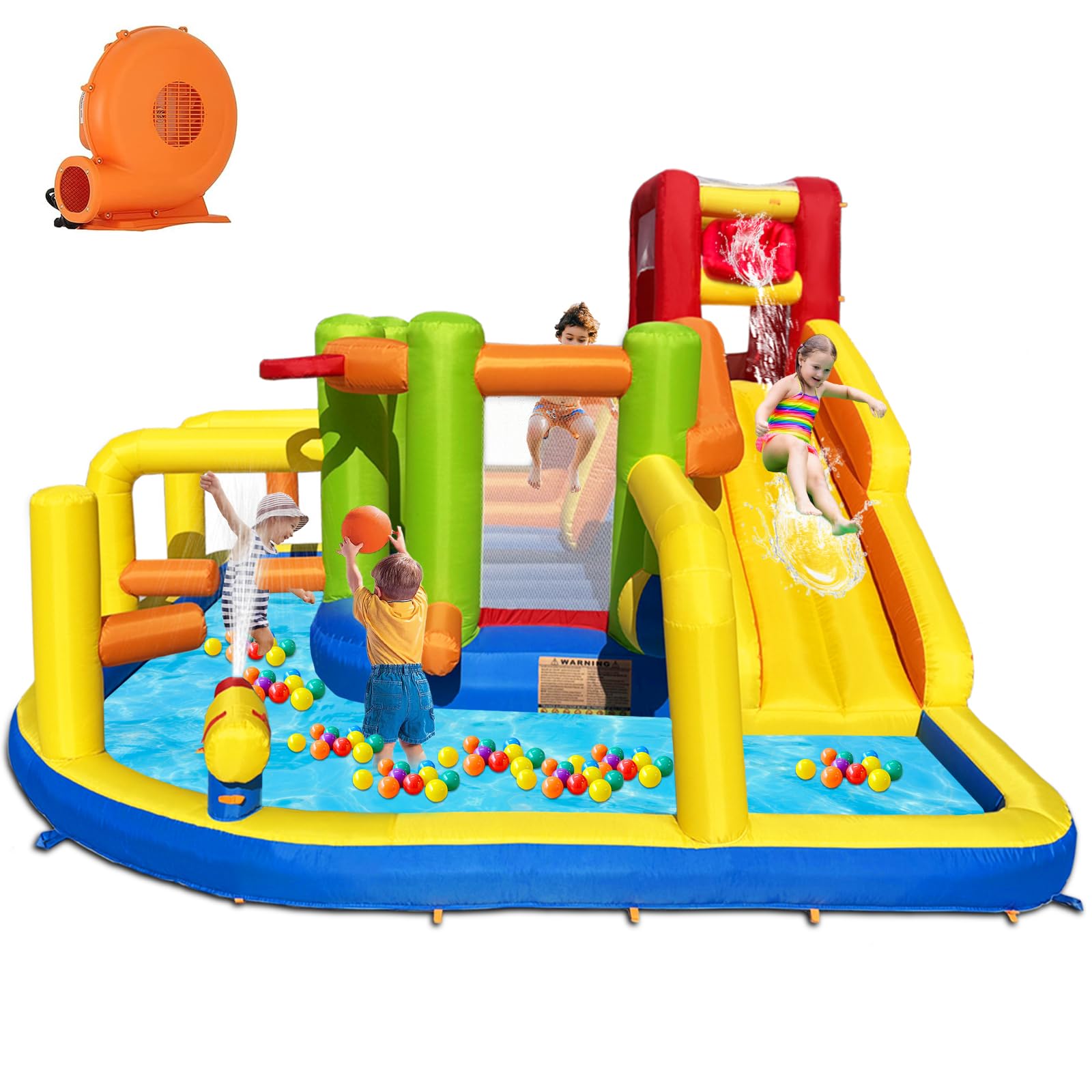 Inflatable Obstacle Bounce House, Kids Bounce House Water Park with Water Slides