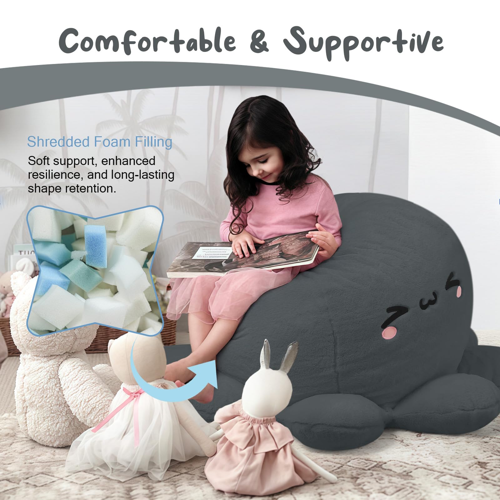 Reversible Octopus Bean Bag Chair for Kids