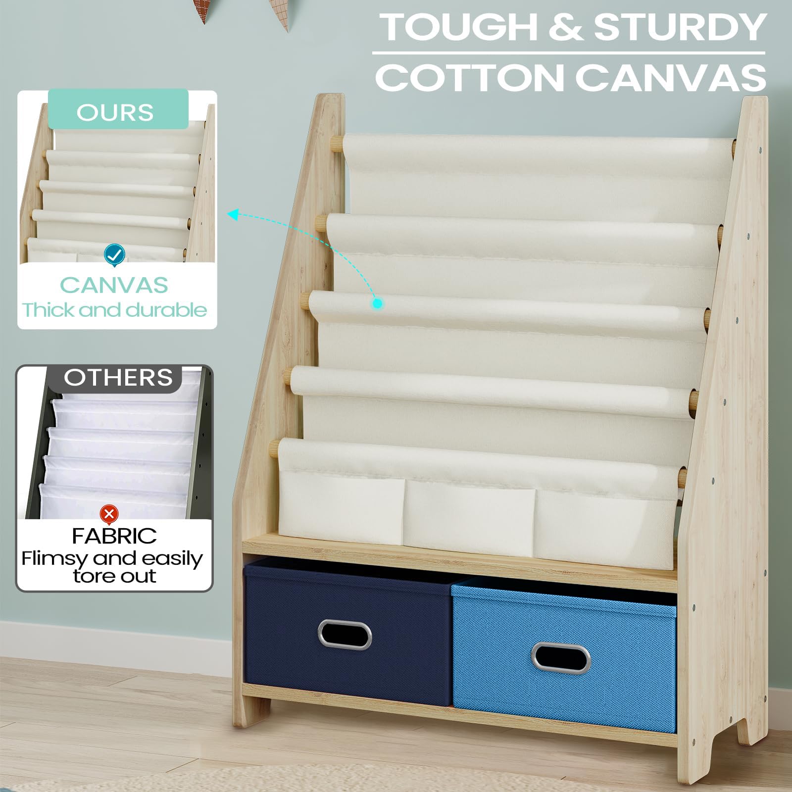 4 Tier Kids Book Shelf with Toy Storage Organizer