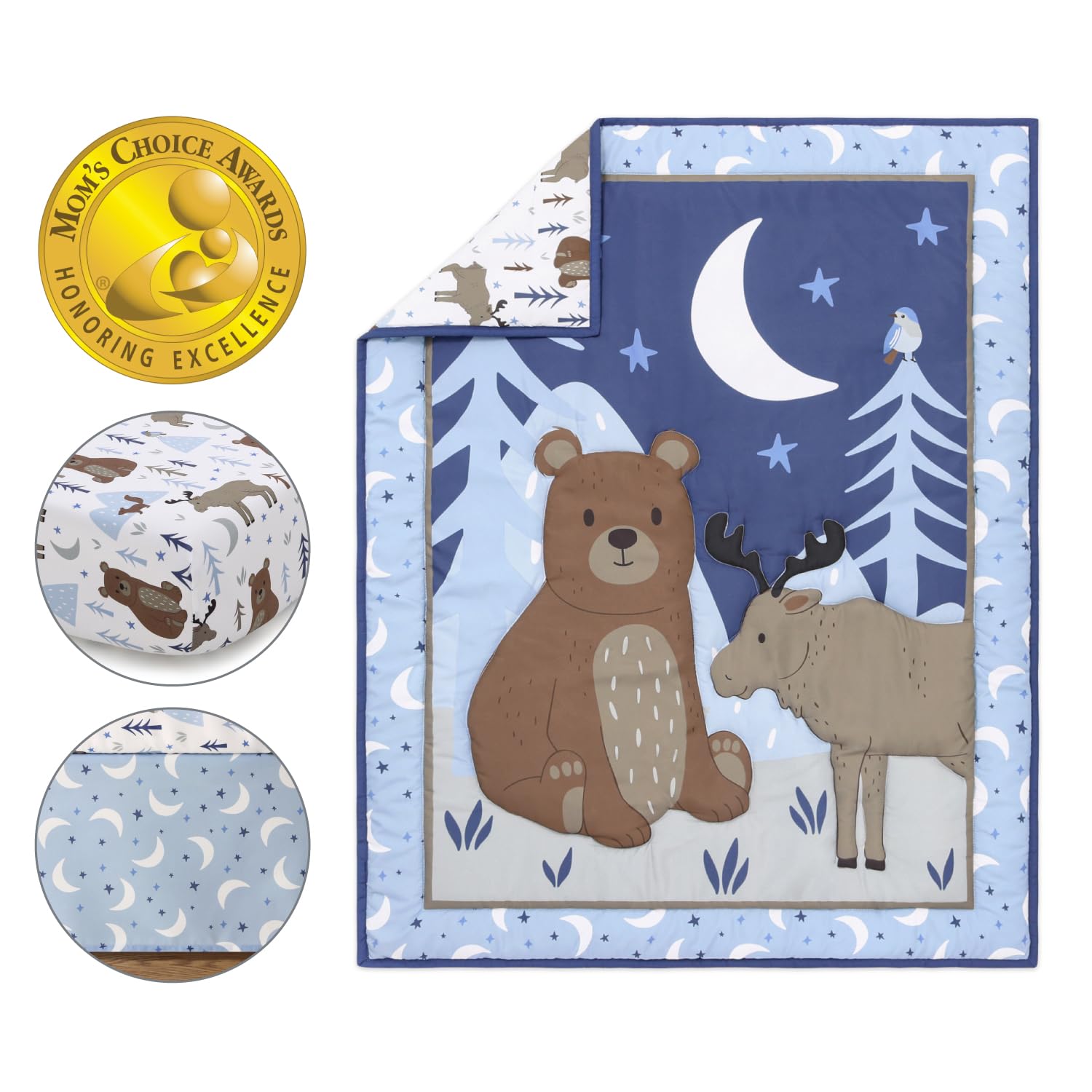 Woodland Crib Bedding Set - 3 Piece with Sheet, Quilt & Dust Ruffle