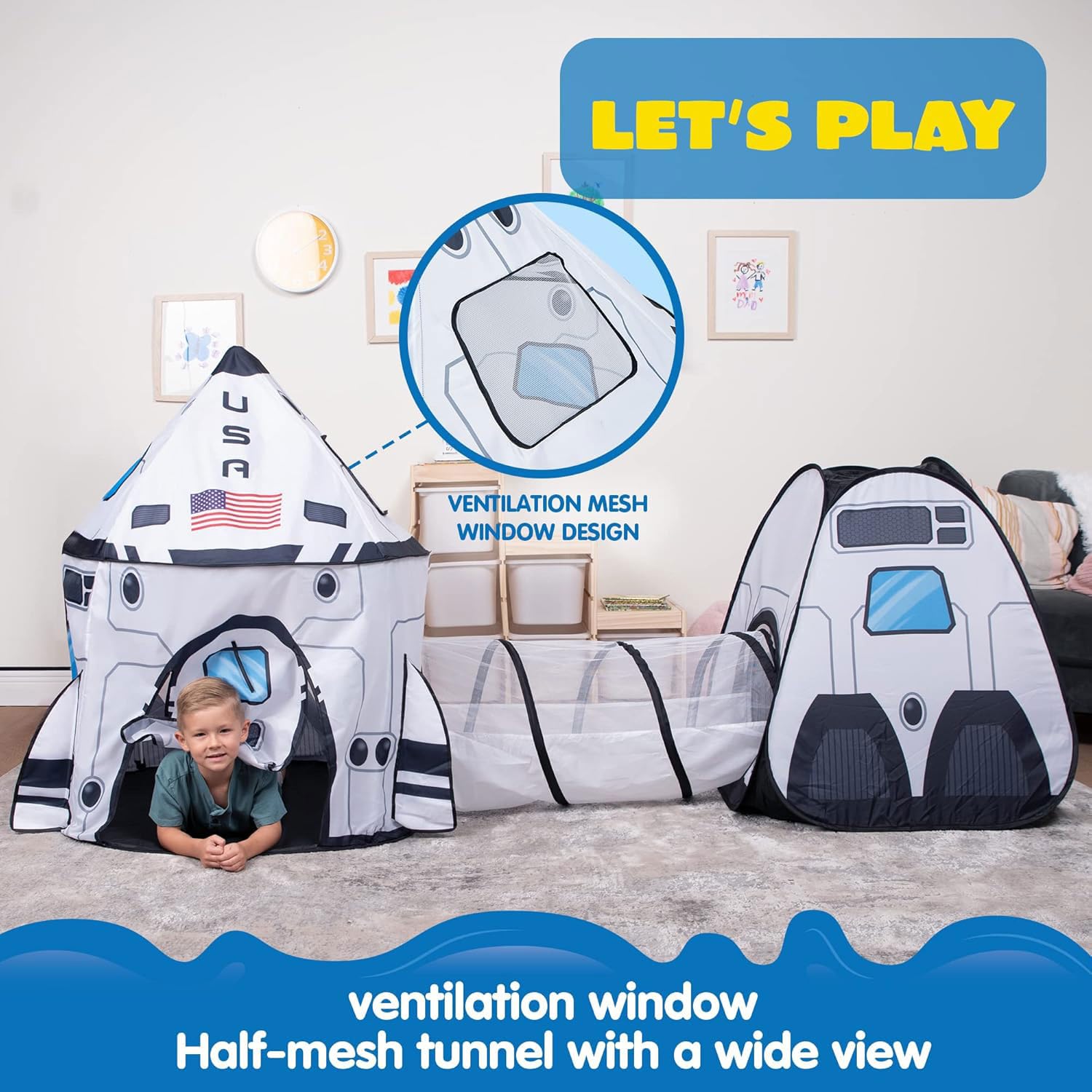 Rocket Ship Play Tent with Tunnel and Playhouse