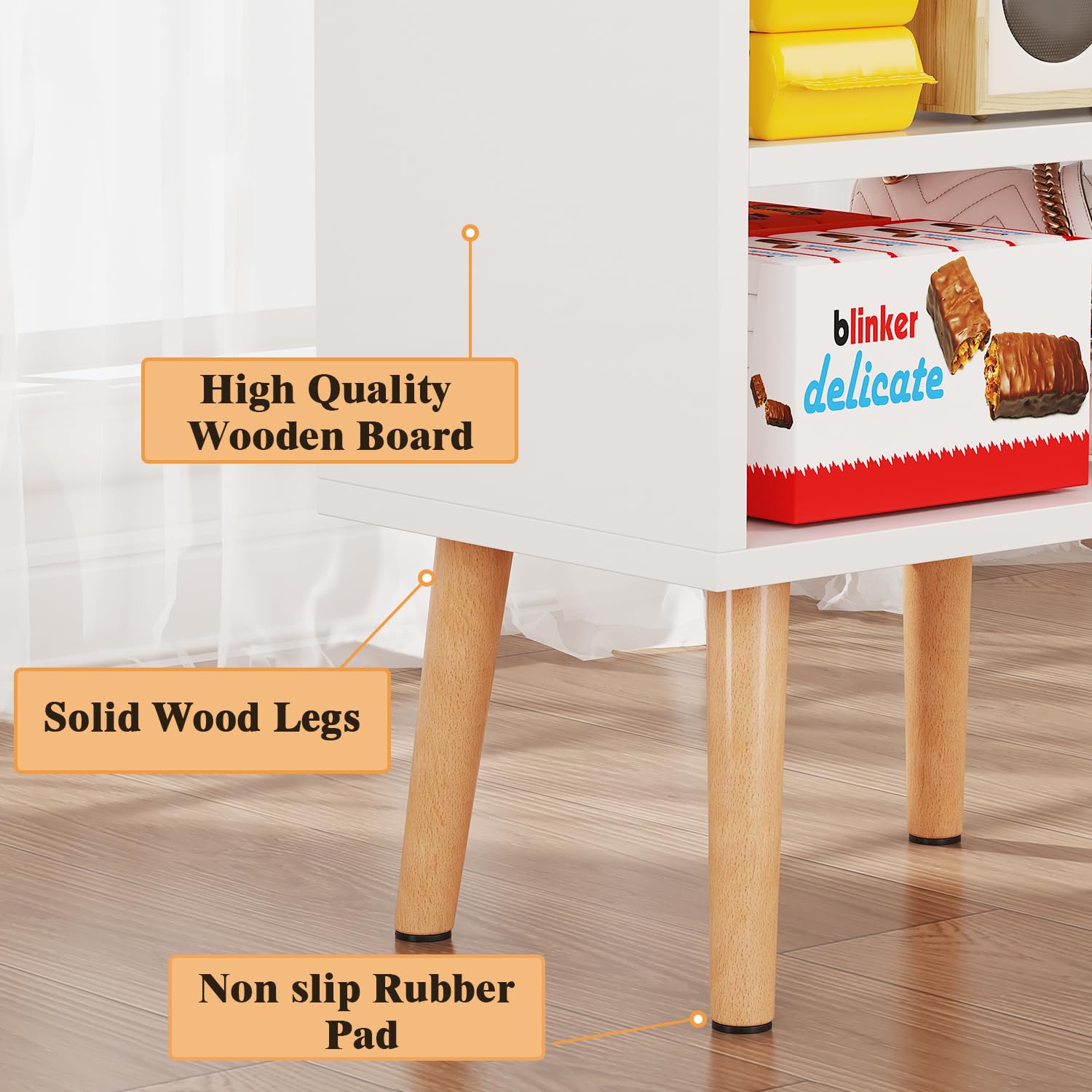 Mid-Century Modern Nightstand with Open Storage