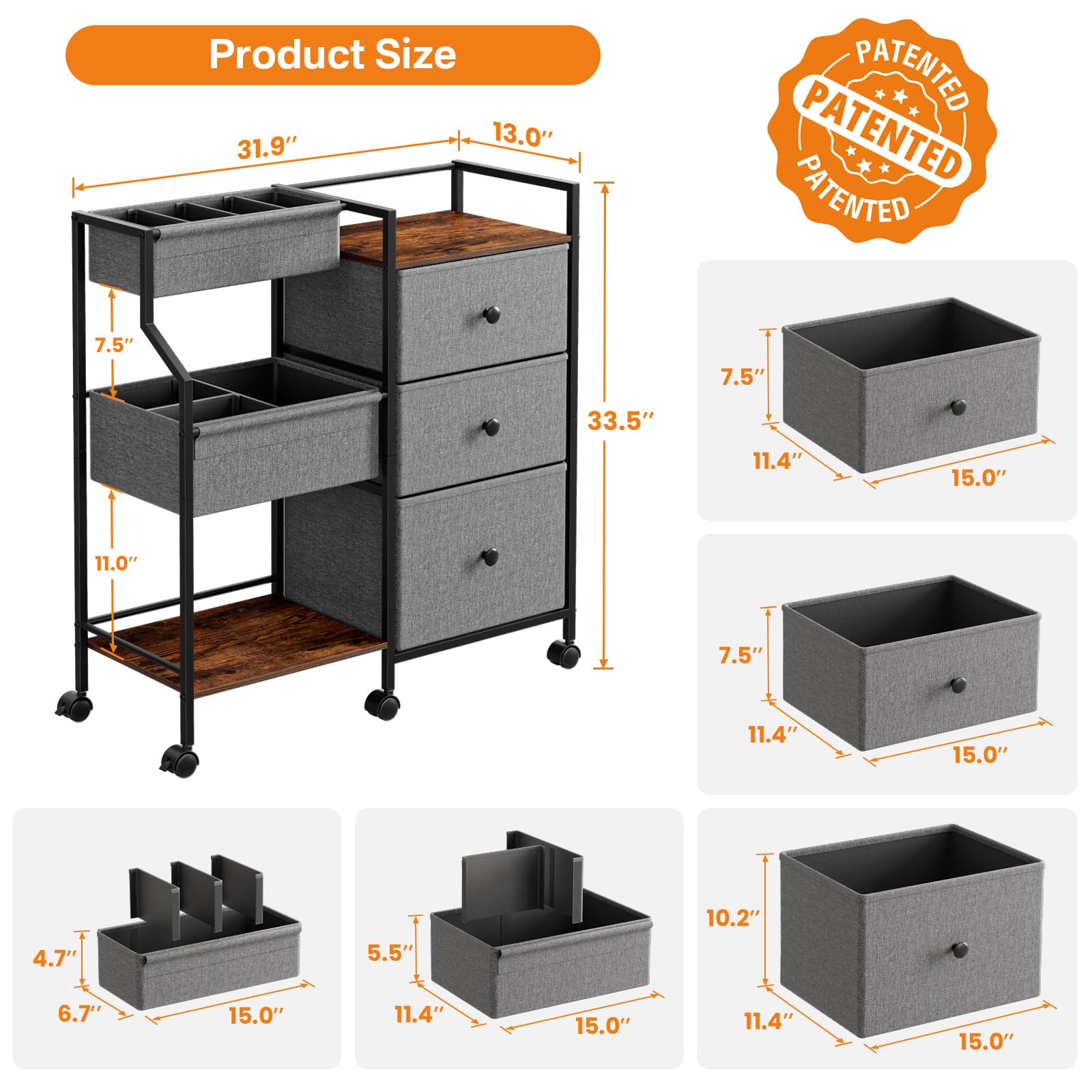 Baby Diaper Caddy Organizer Cart with Wheels and Drawers