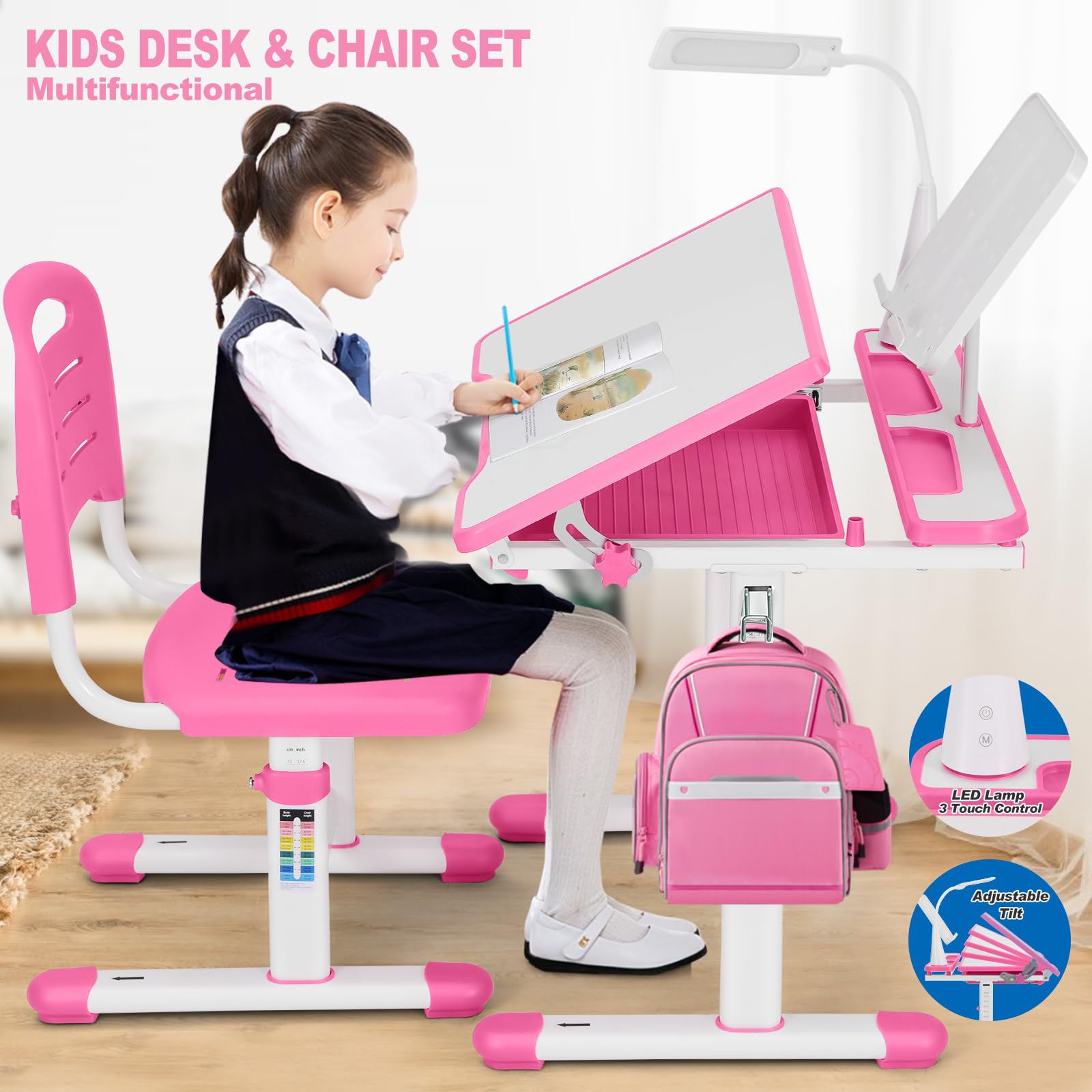 Kids Desk and Chair Set with Adjustable Height