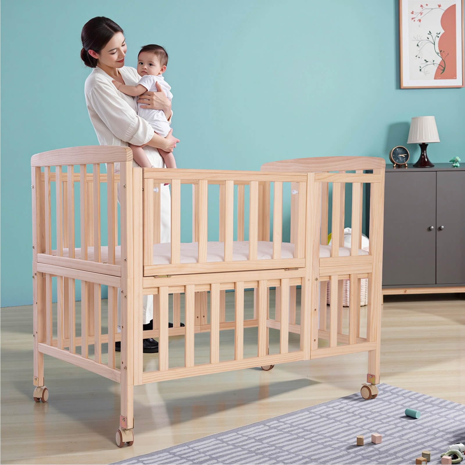 Portable Mini Baby Crib with Mattress