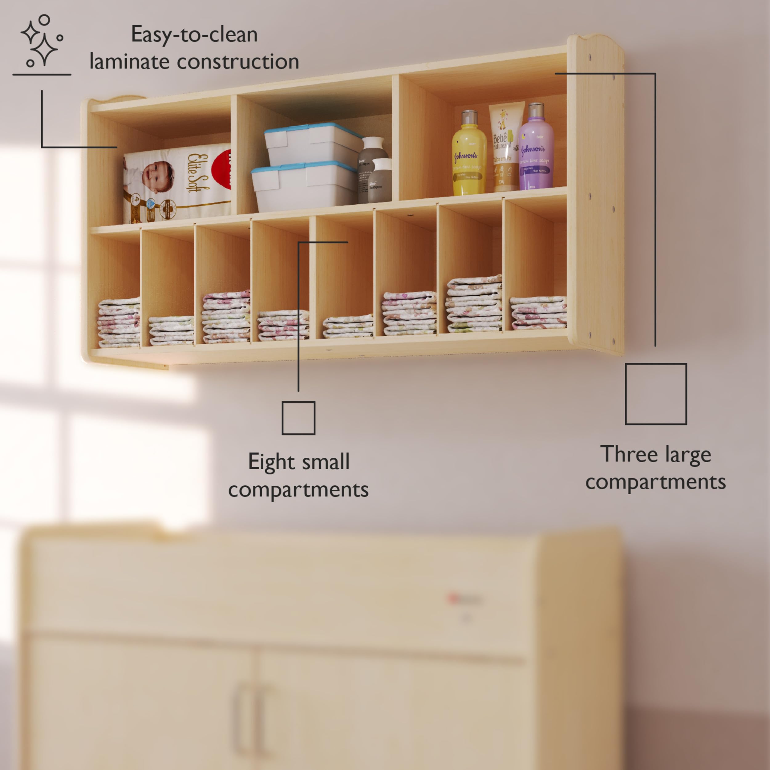 Changing Table with Wall Mounted Diaper Organizer 2-Piece Set