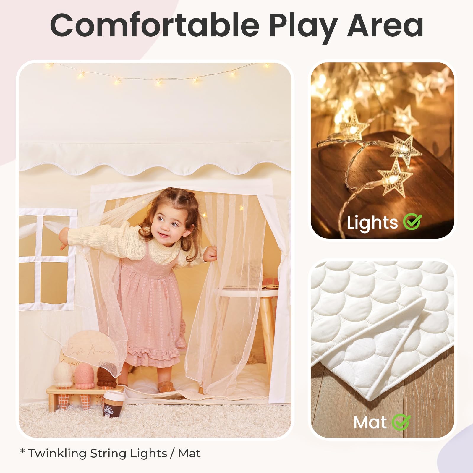 Kids Play Tent with Padded Mat and LED Lights