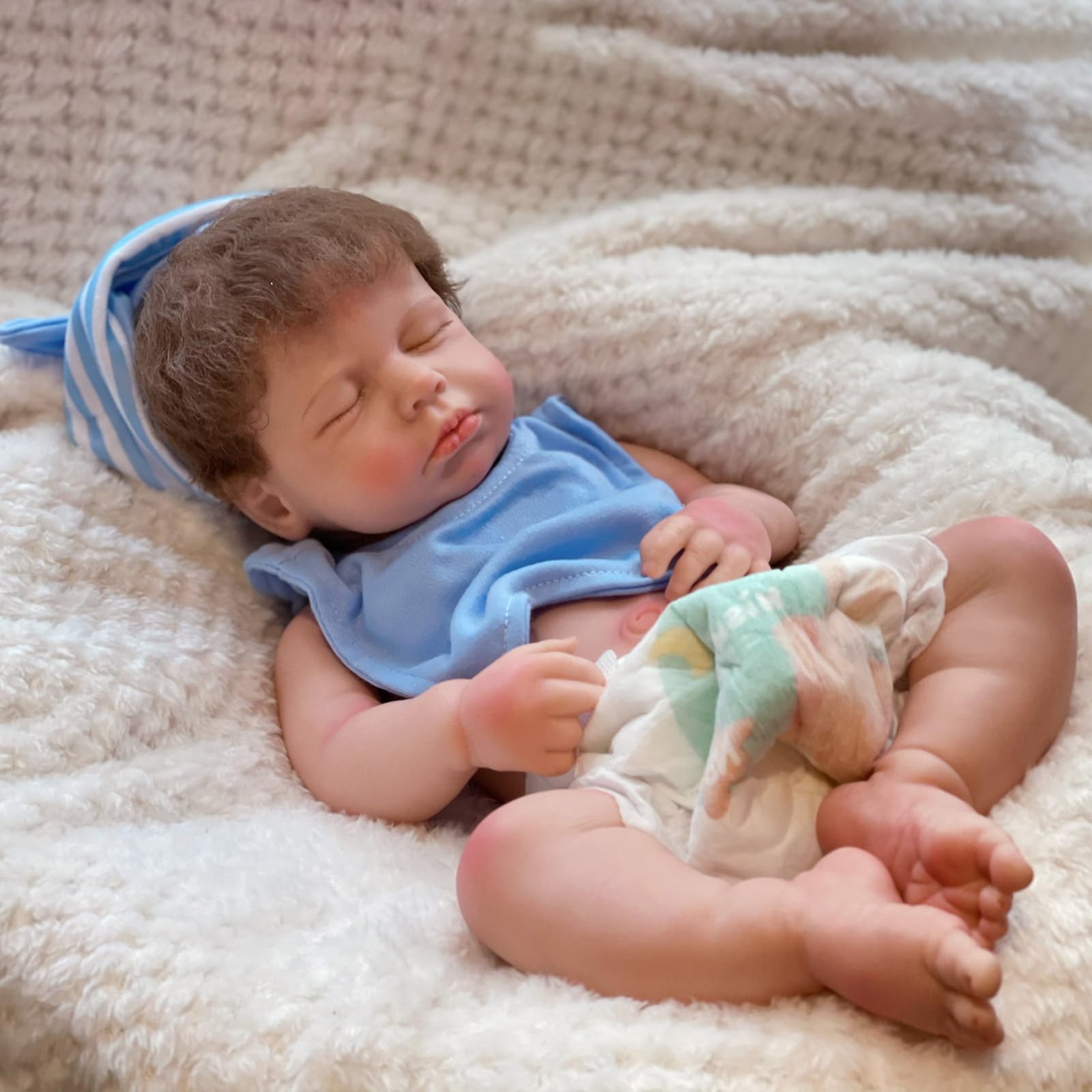 18 inch Full Body Silicone Baby Doll Boy Sleeping Baby with Open Mouth Realistic Weighted