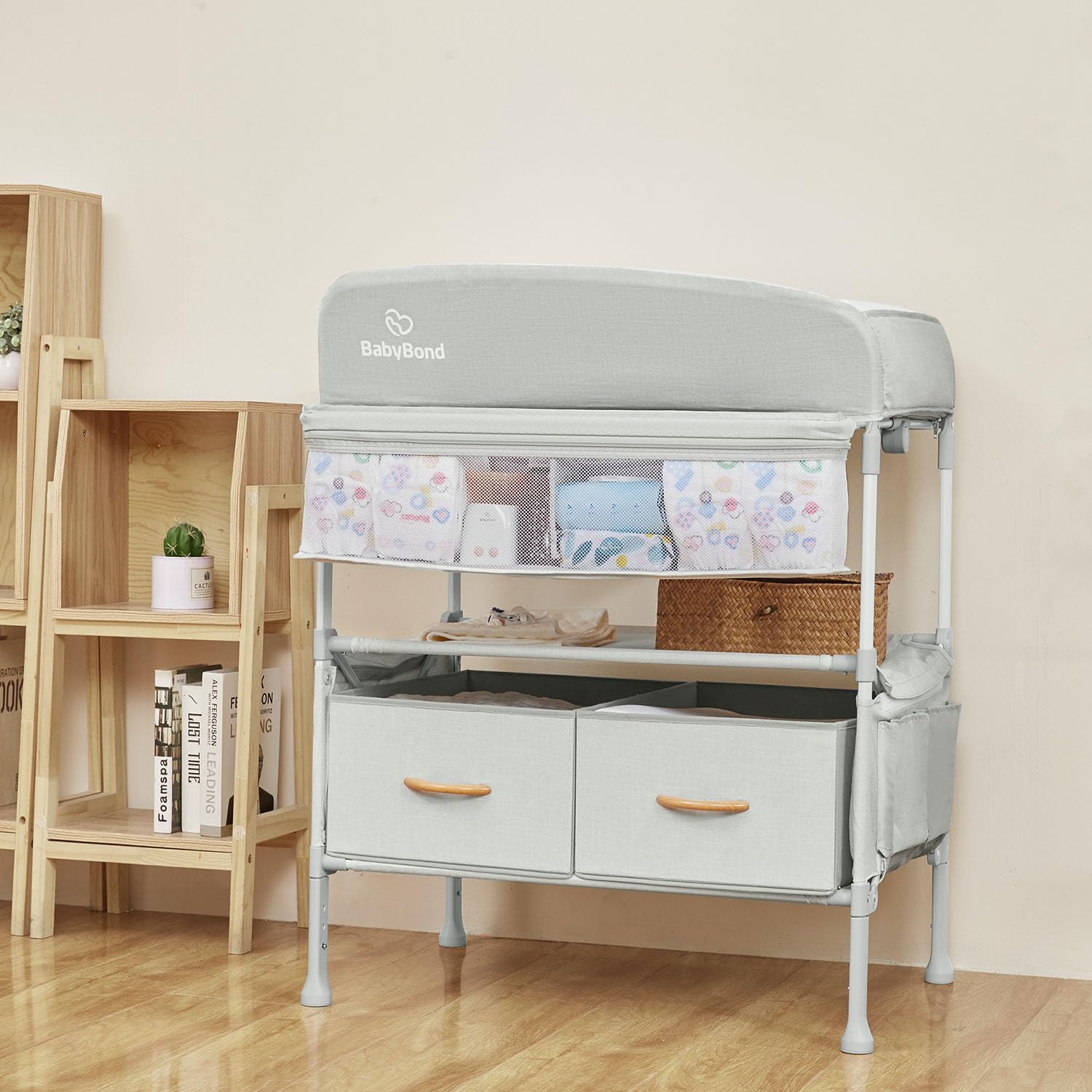 Baby Changing Table with 2 Storage Baskets, Foldable Changing