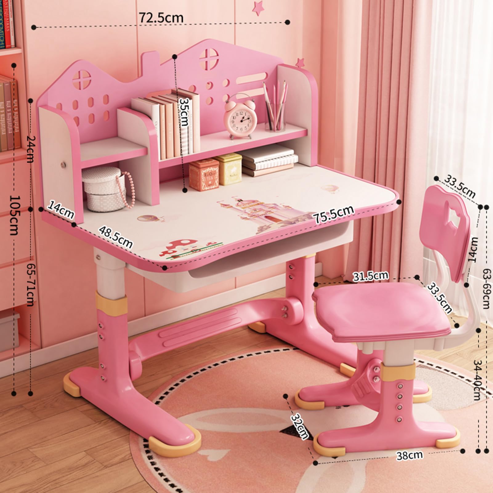 Height Adjustable Kids Desk and Chair Set