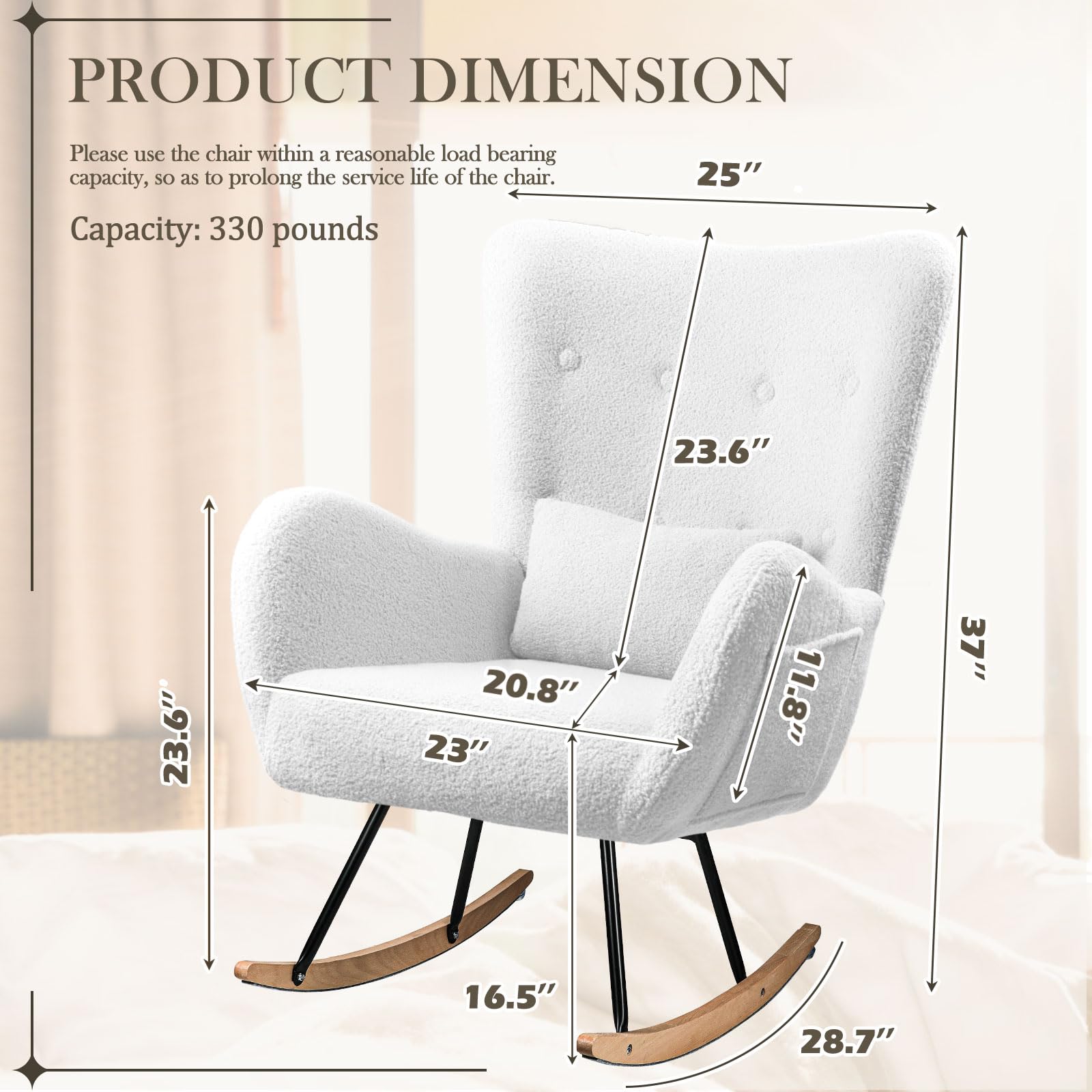 Teddy Upholstered Rocking Chair with High Backrest