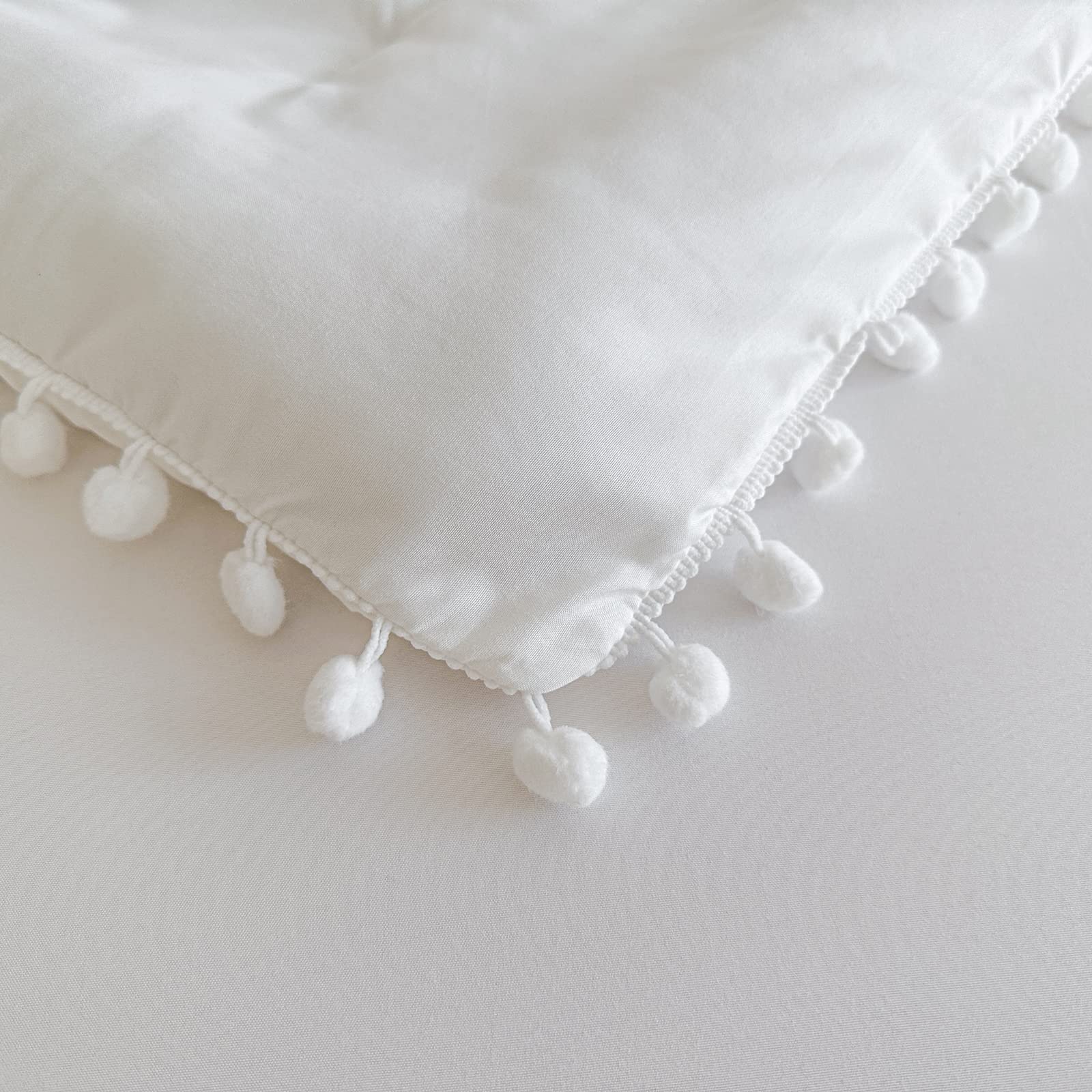 Toddler Bedding Set 4 Piece Boho Pom Pom Fringe White