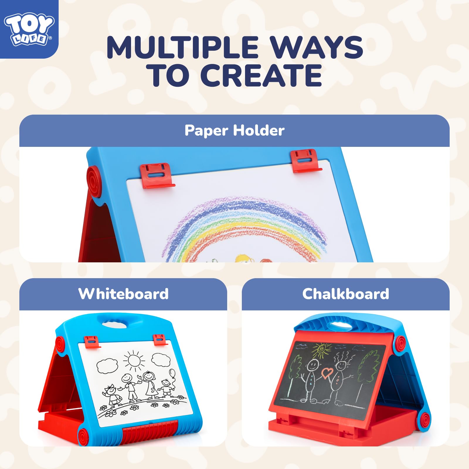 Tabletop Art Easel for Kids 3-in-1 Chalkboard Whiteboard Set