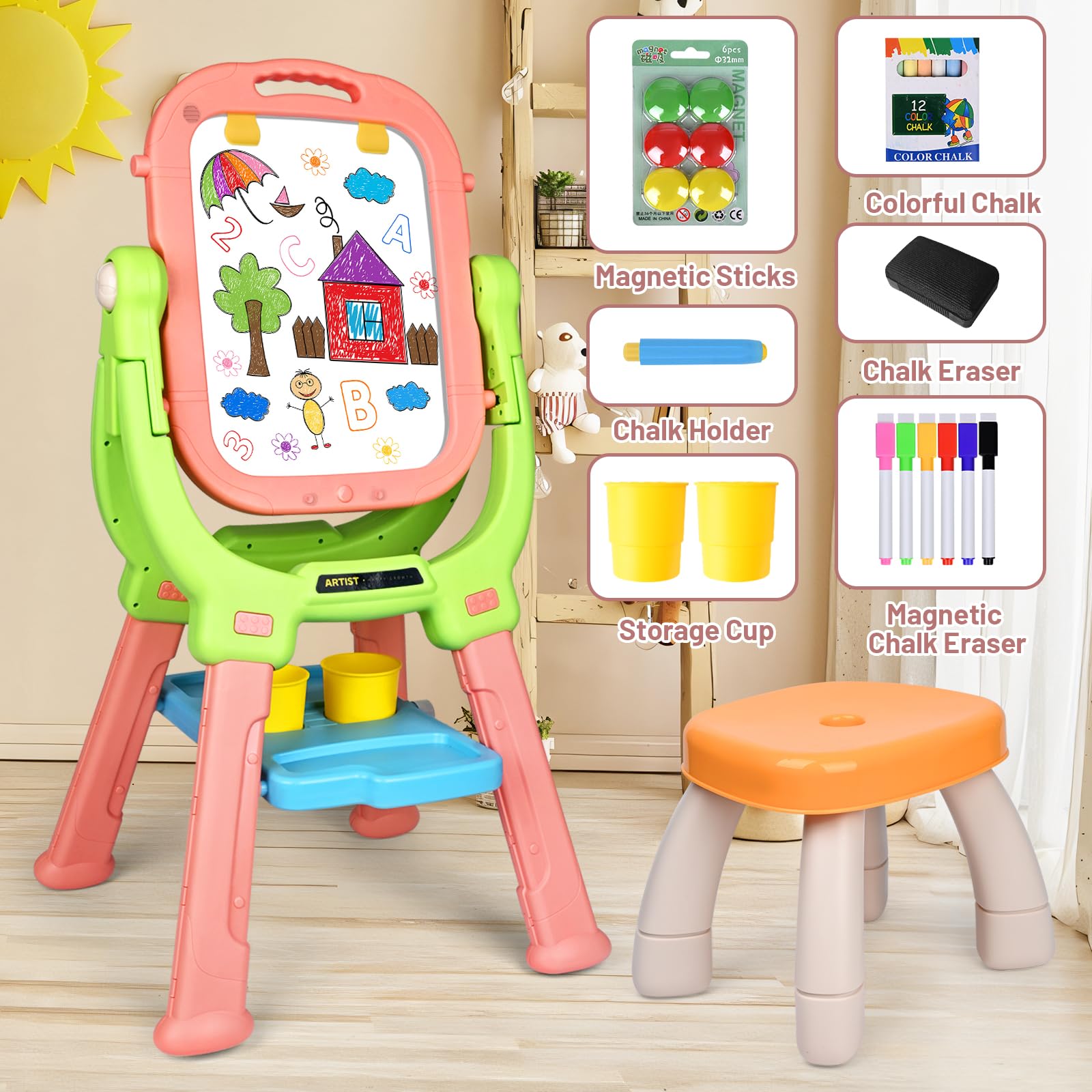 Double-Sided Kids Art Easel - Sturdy Foldable Drawing Board