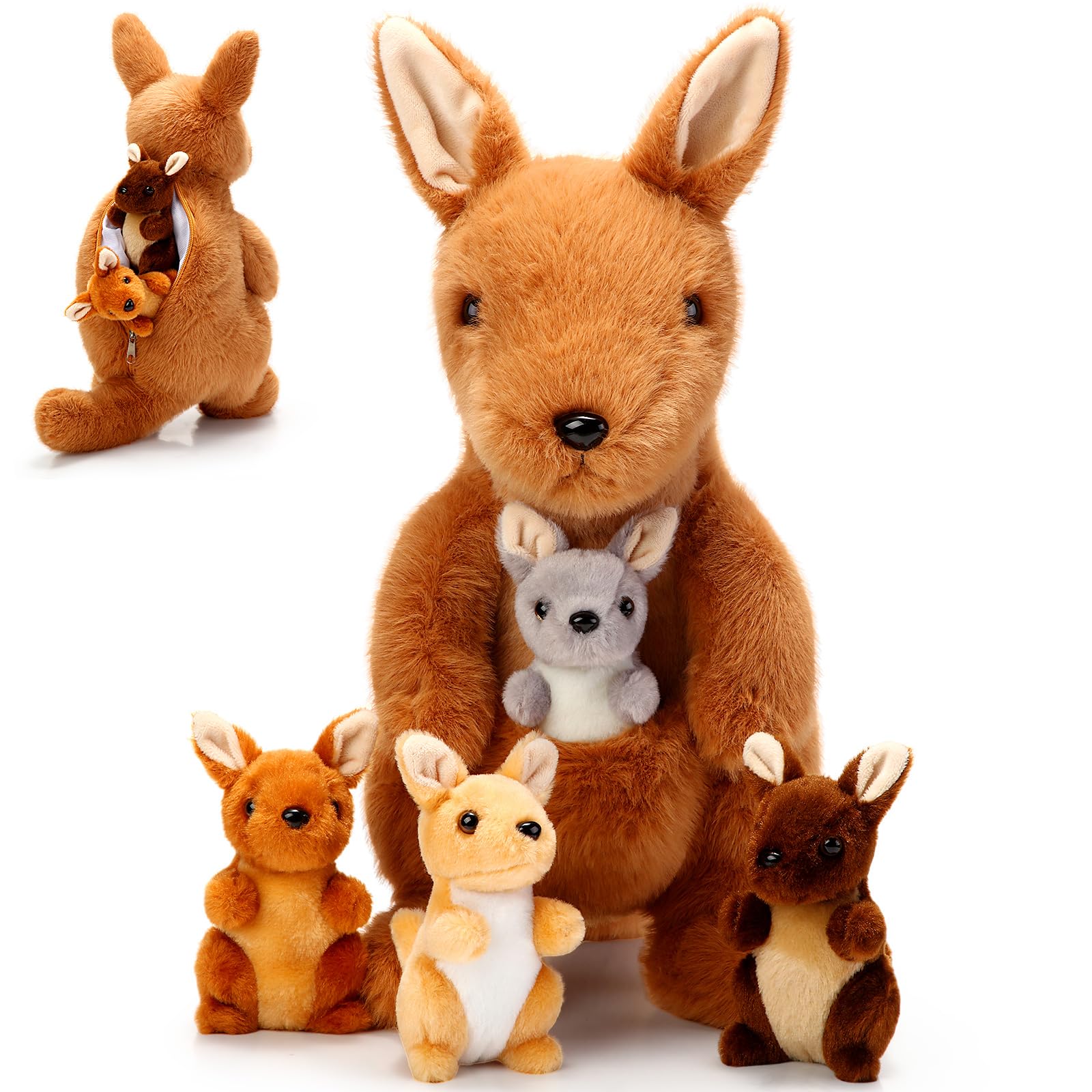 5 Pcs Kangaroo Stuffed Animals, 12 Inch Large Plush Mommy Kangaroo