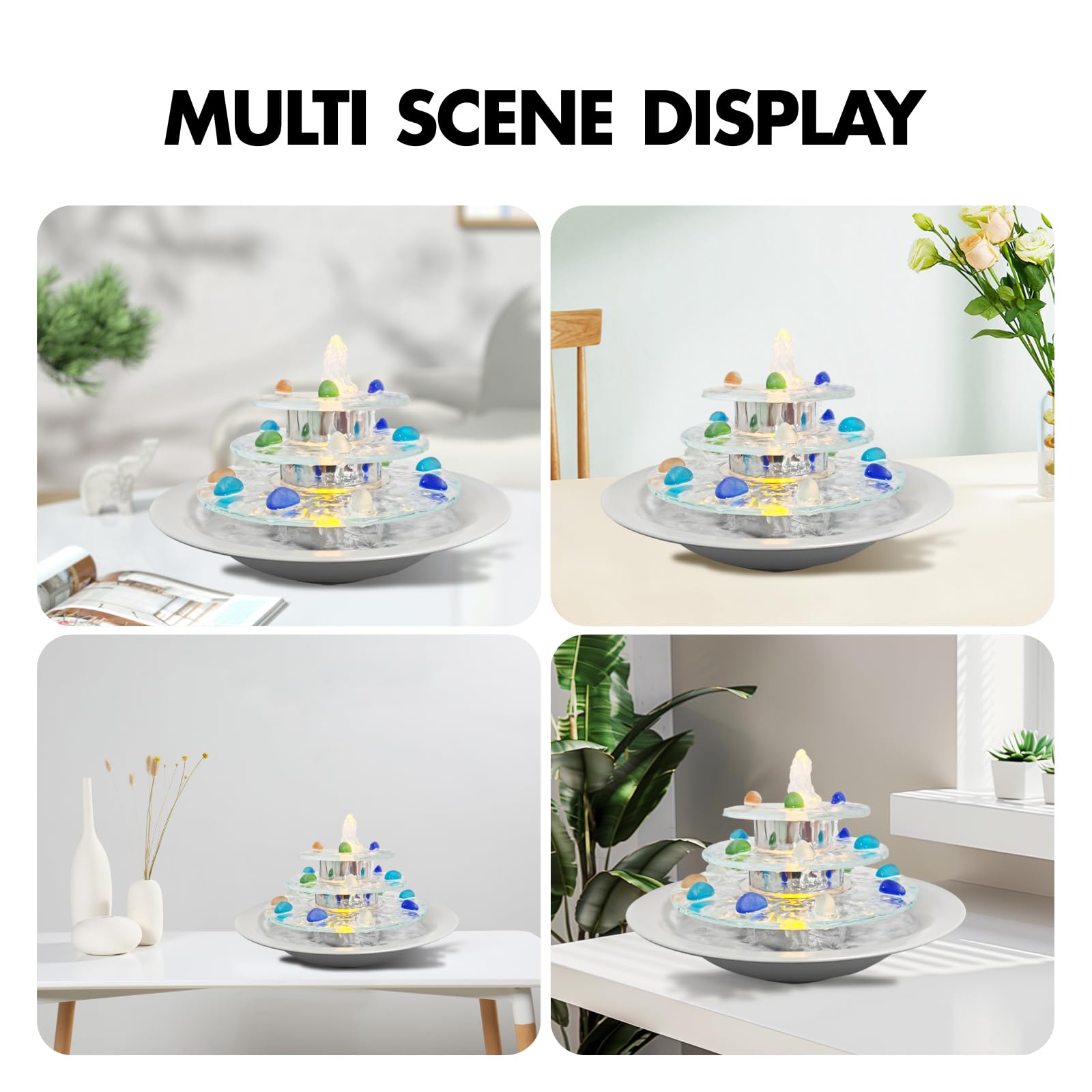 3-Tier Indoor Tabletop Waterfall Fountain with LED Lights