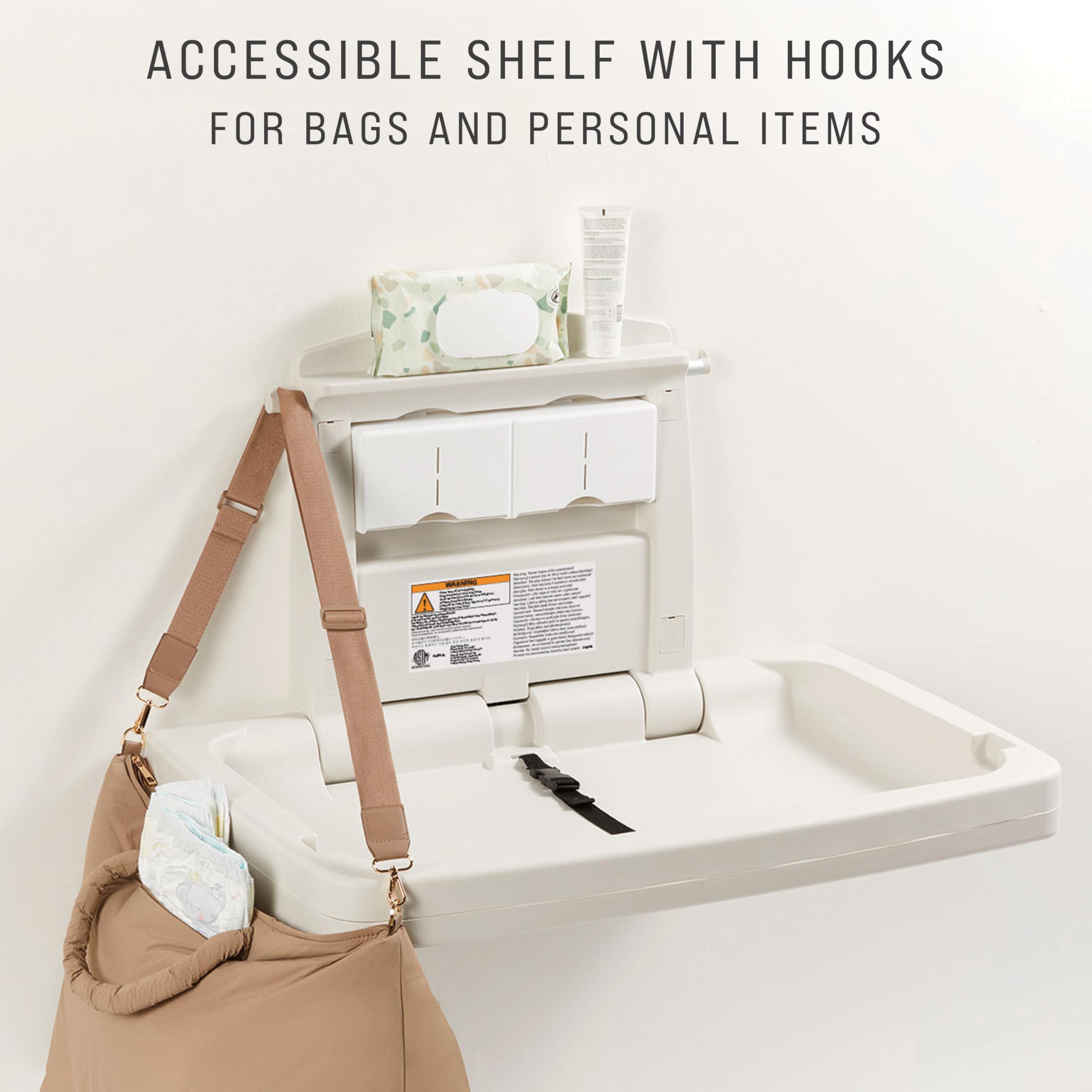 Wall-Mounted Horizontal Baby Changing Station with Safety Straps