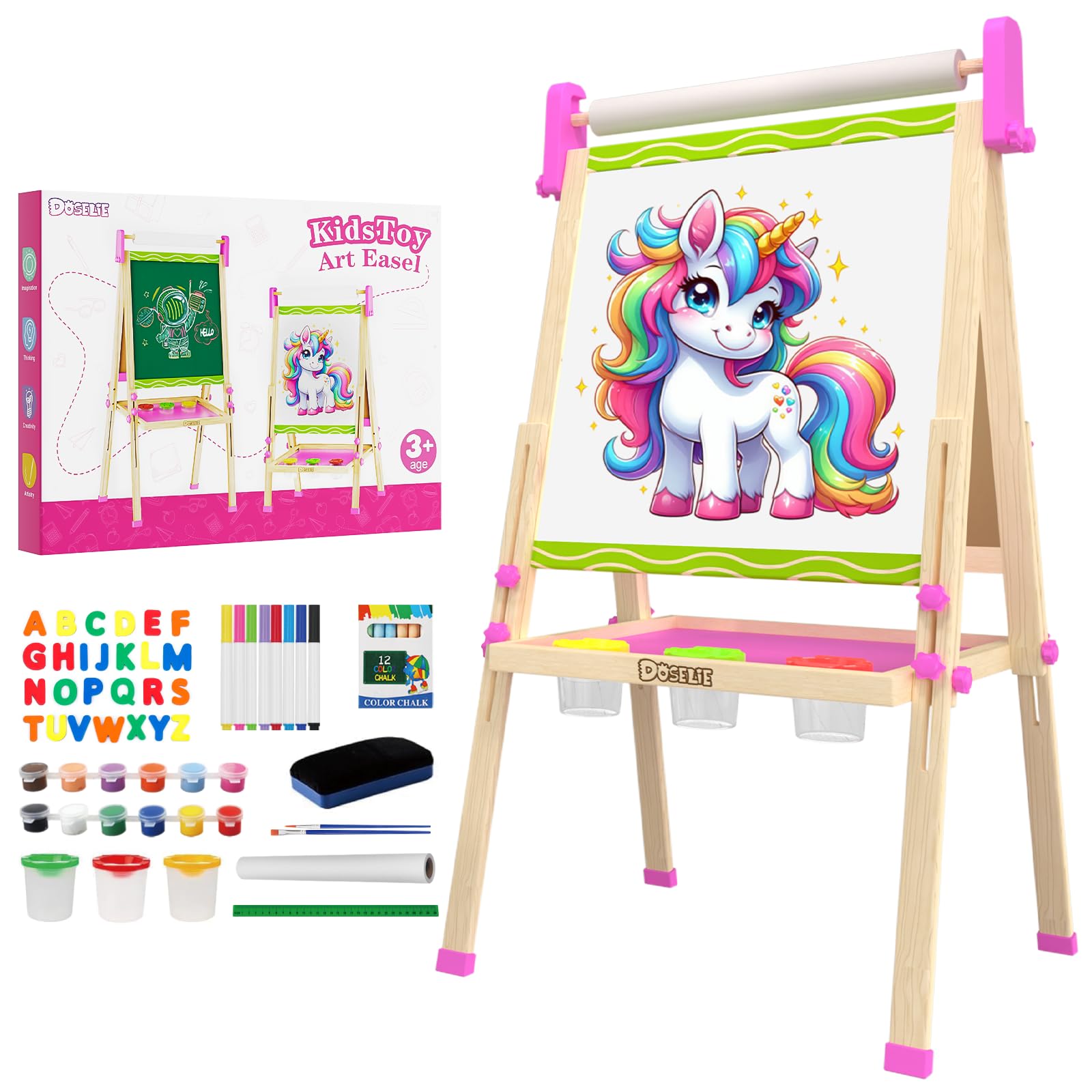 Adjustable Double-Sided Kids Art Easel with Paper Roll