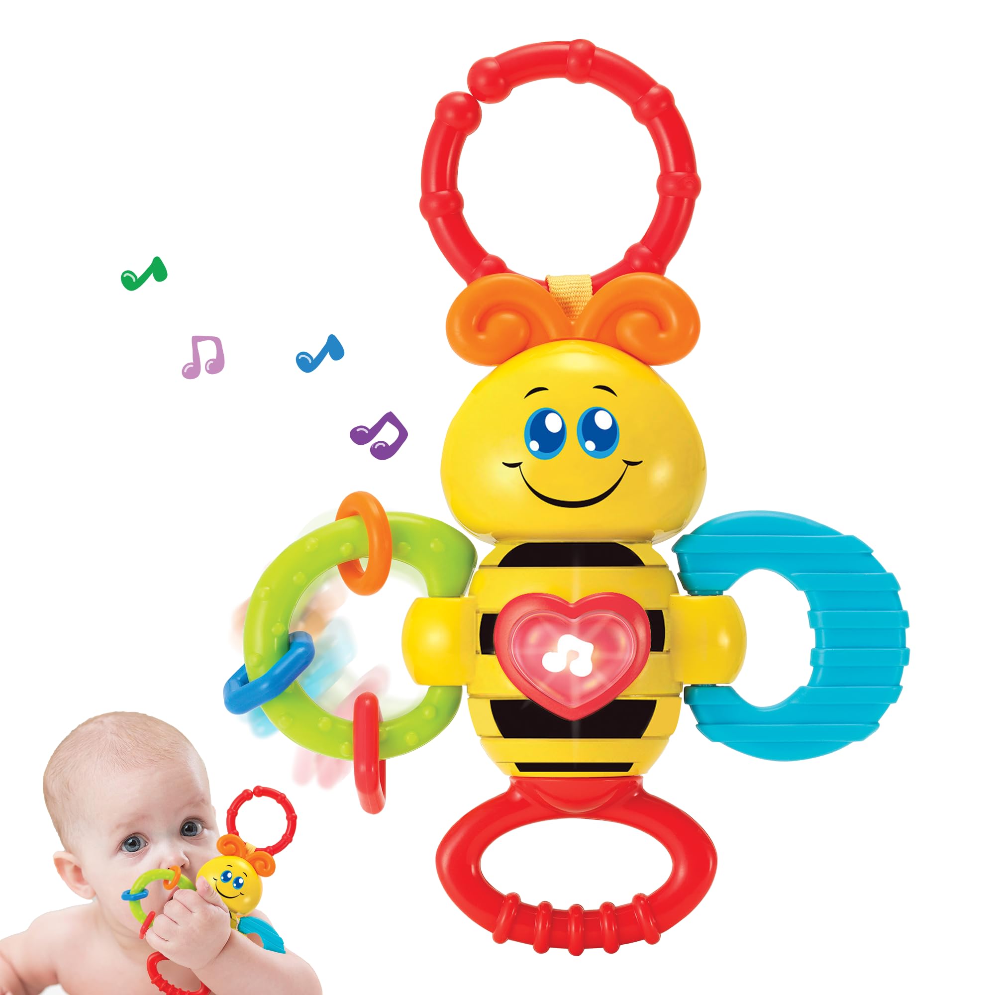 KiddoLab Sensory Delight Bundle: Twist & Rattle Musical Bee with Teething Ring & Interactive Plush Crab - Developmental Toys for Babies 3 Months & Up.